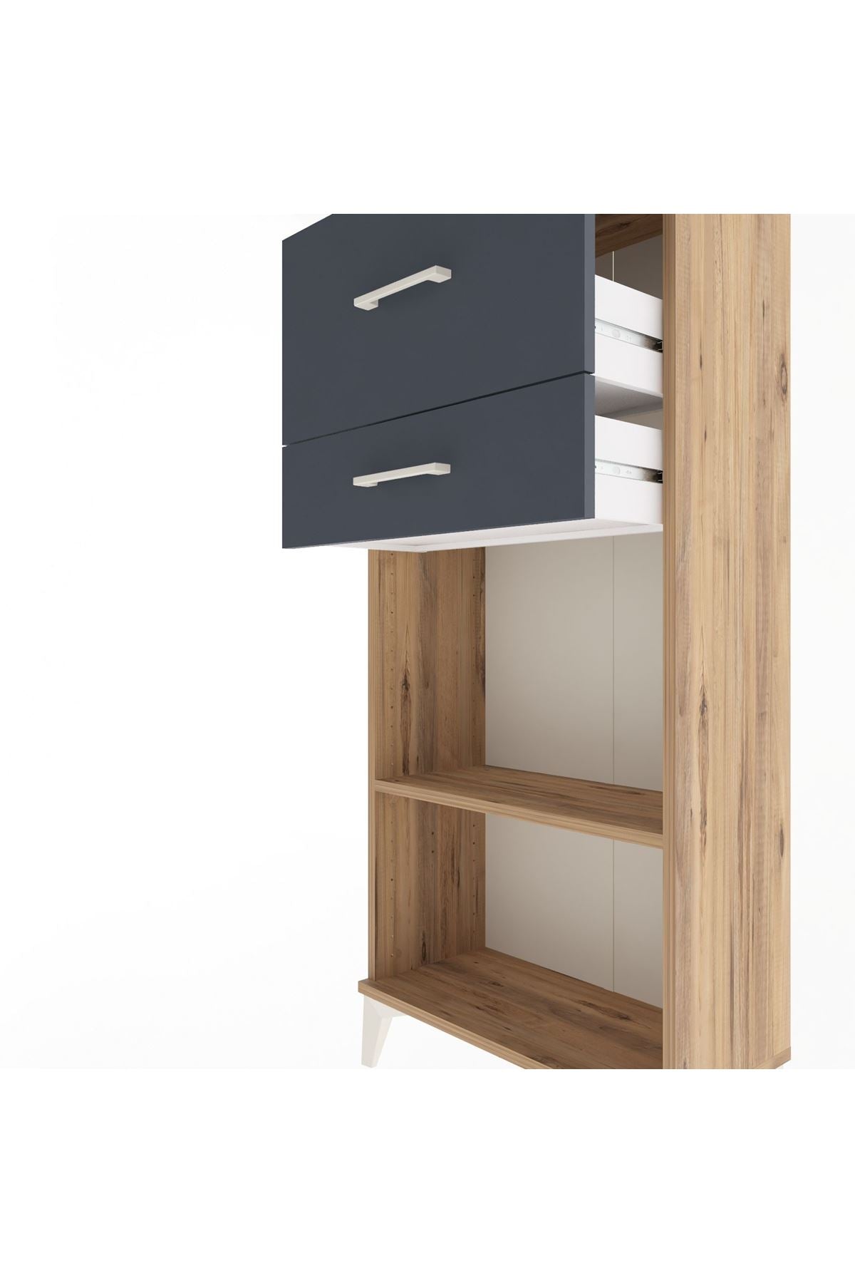 Arges Dolap Tek Raflı 2 Çekmeceli 60x30x134 Çam-Antrasit