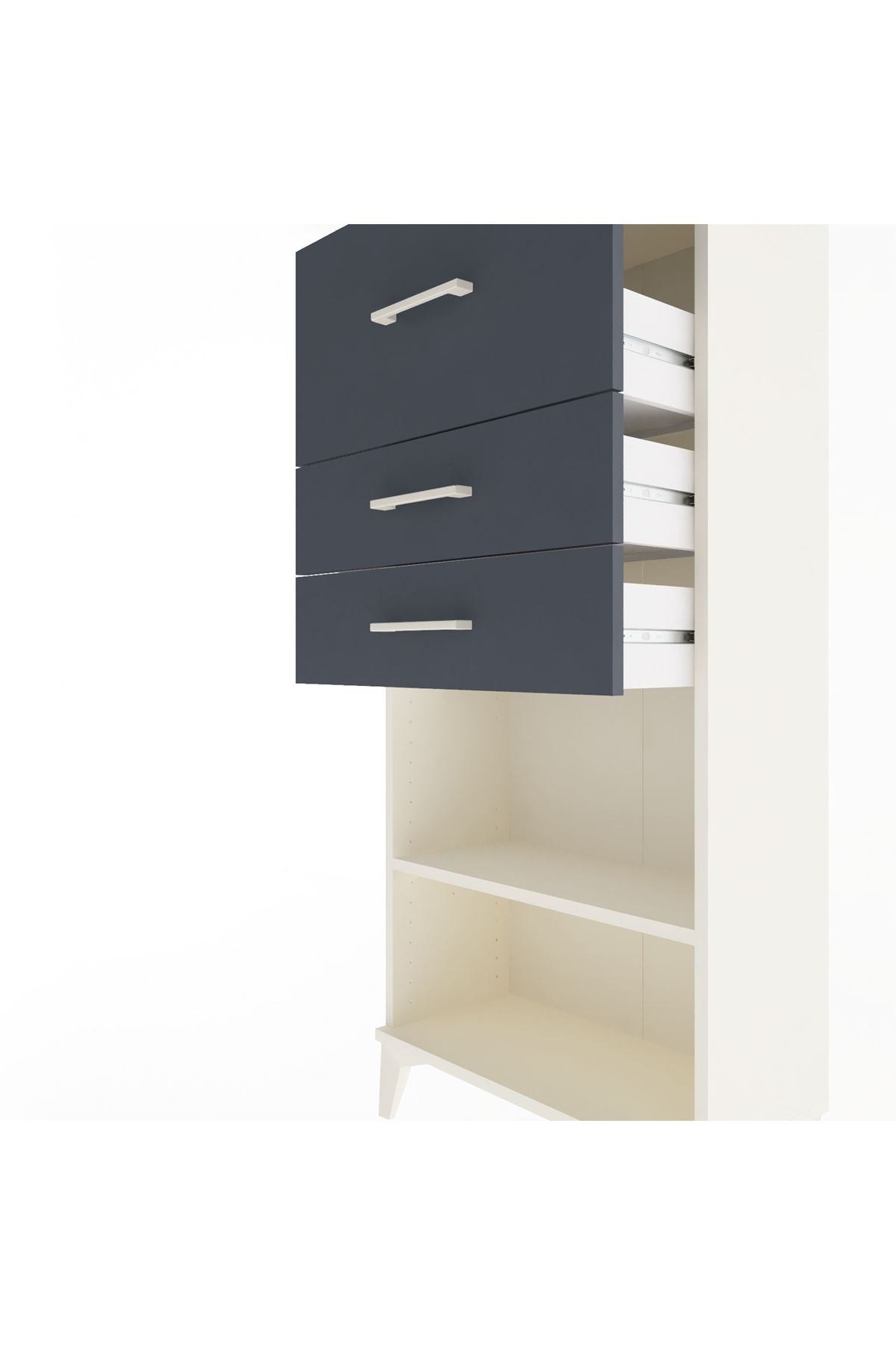 Arges Dolap Tek Raflı 3 Çekmeceli 60x30x134 Aytaşı-Antrasit