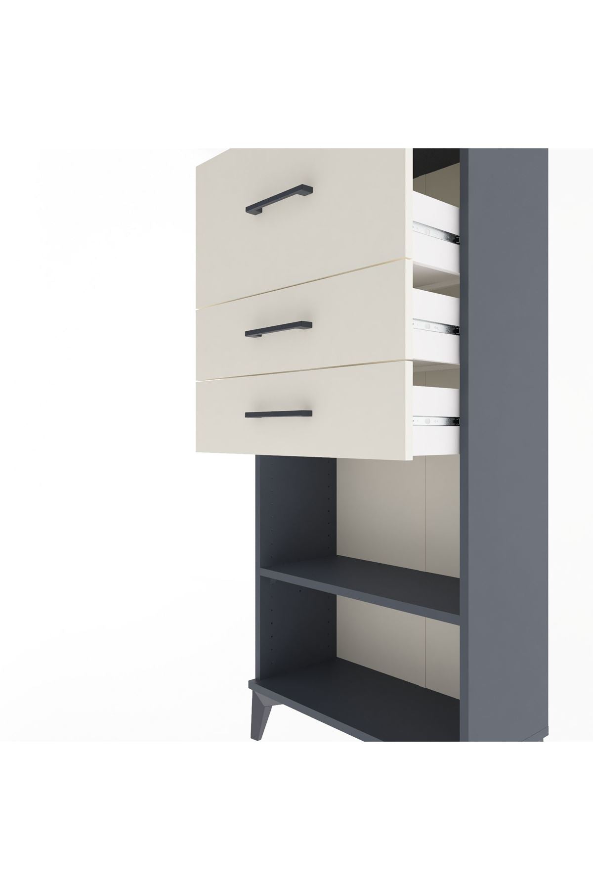 Arges Dolap Tek Raflı 3 Çekmeceli 60x30x134 Antrasit-Aytaşı