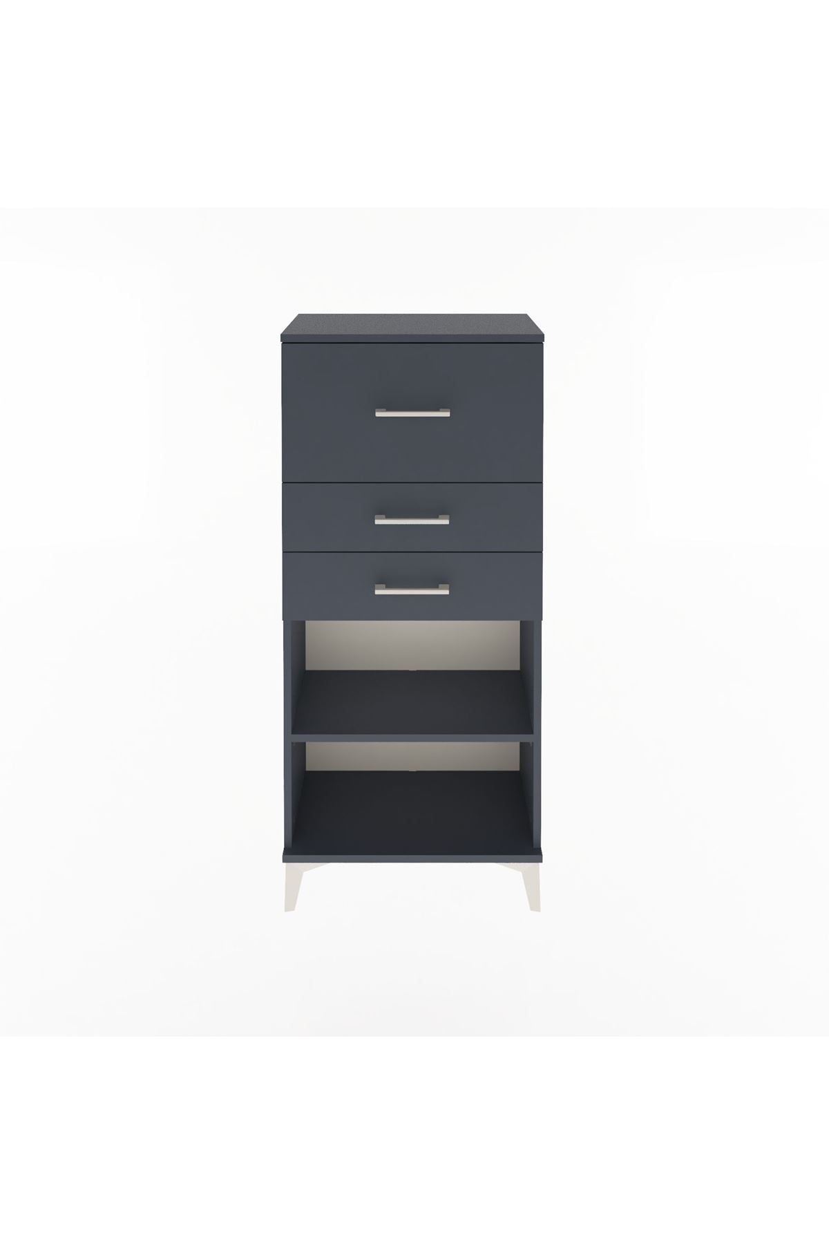 Arges Dolap Tek Raflı 3 Çekmeceli 60x30x134 Antrasit-Antrasit