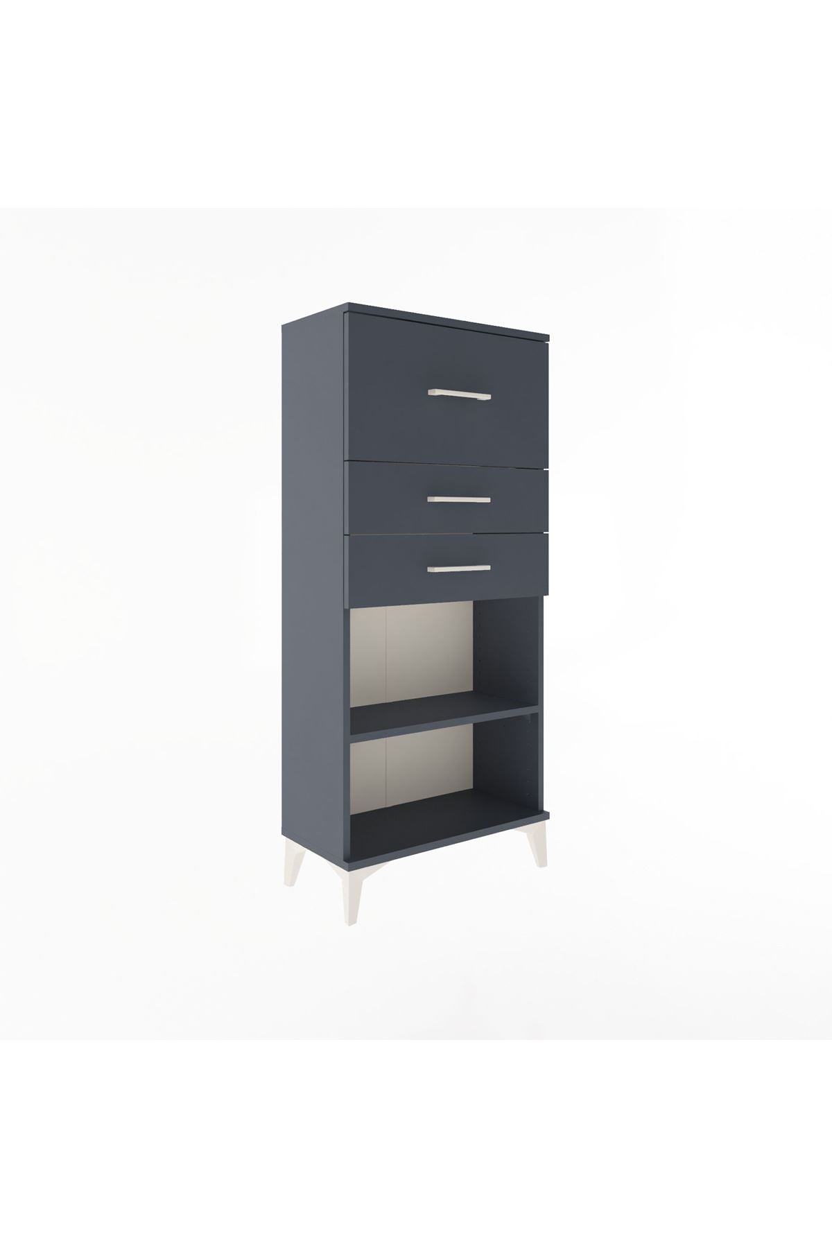 Arges Dolap Tek Raflı 3 Çekmeceli 60x30x134 Antrasit-Antrasit