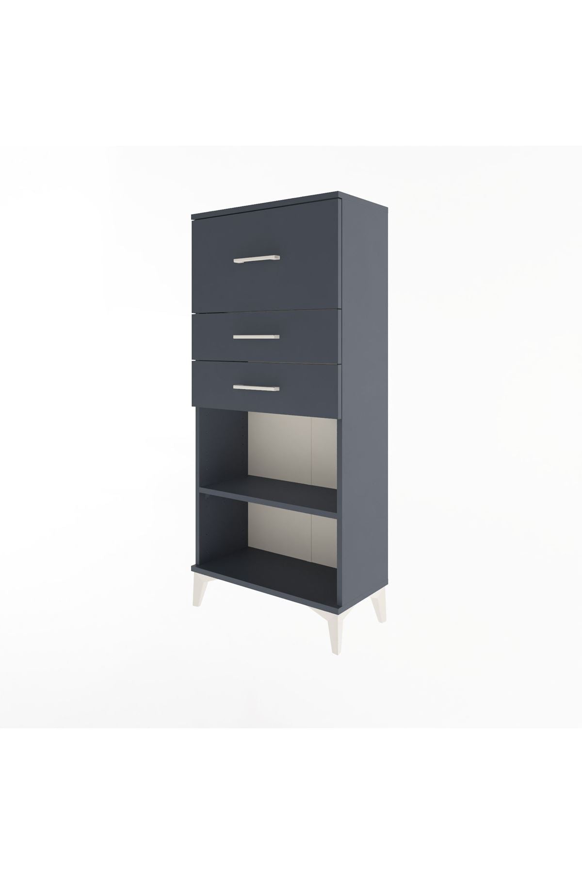 Arges Dolap Tek Raflı 3 Çekmeceli 60x30x134 Antrasit-Antrasit