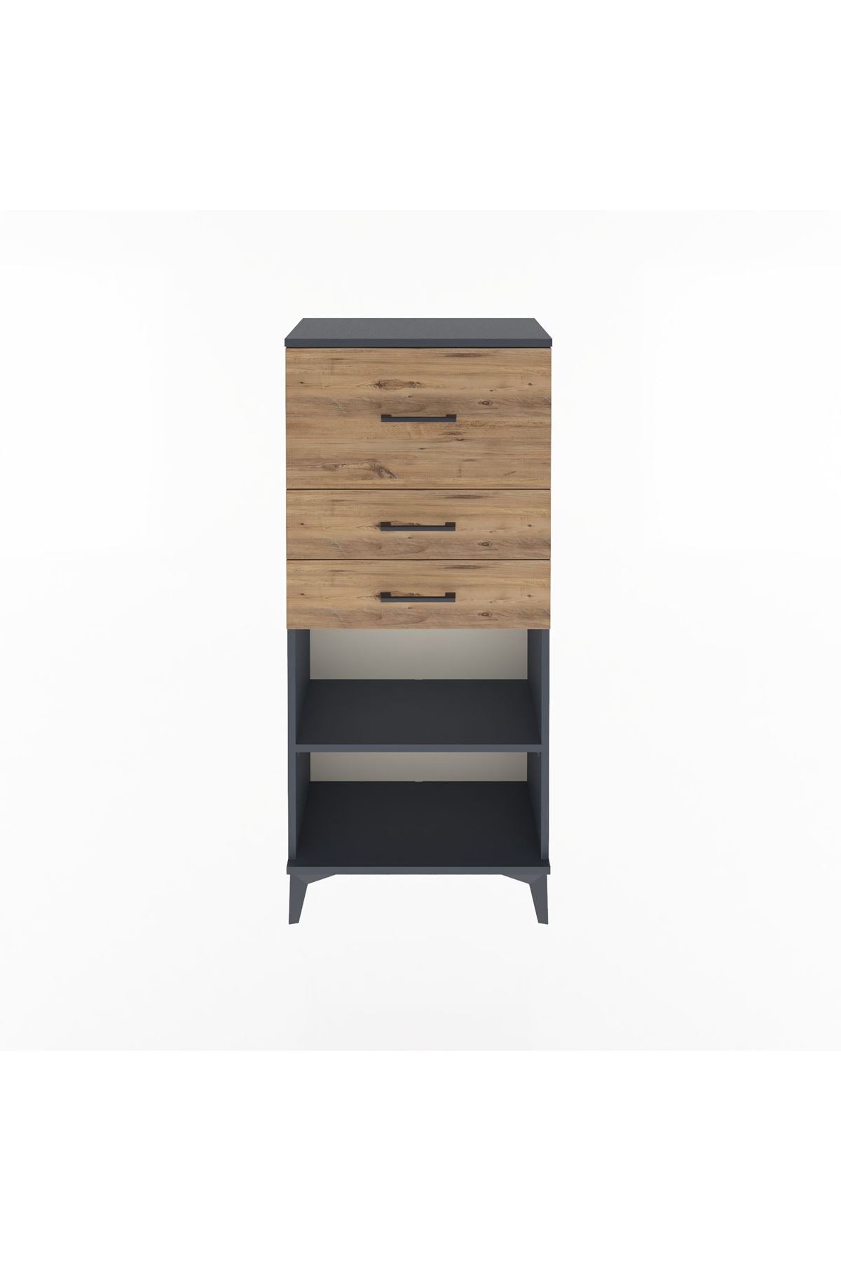 Arges Dolap Tek Raflı 3 Çekmeceli 60x30x134 Antrasit-Çam