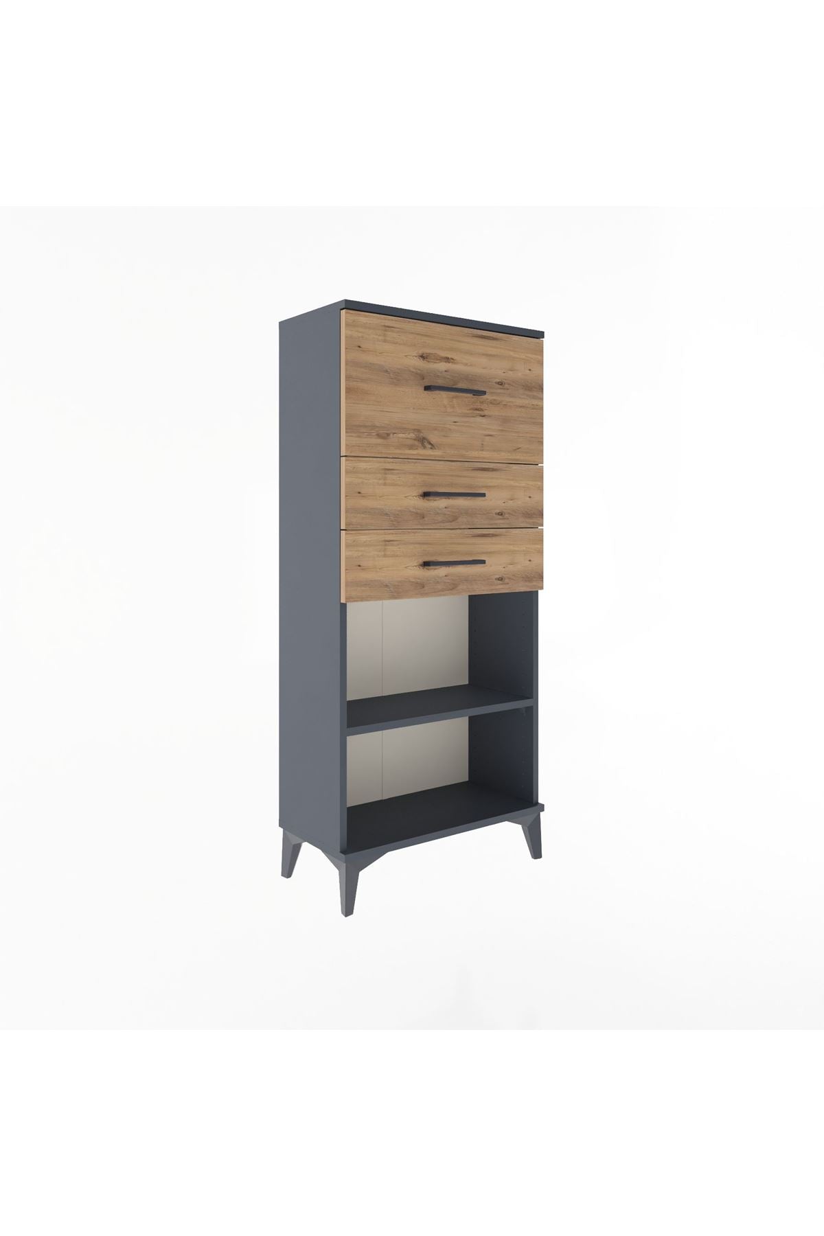 Arges Dolap Tek Raflı 3 Çekmeceli 60x30x134 Antrasit-Çam
