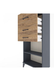 Arges Dolap Tek Raflı 3 Çekmeceli 60x30x134 Antrasit-Çam