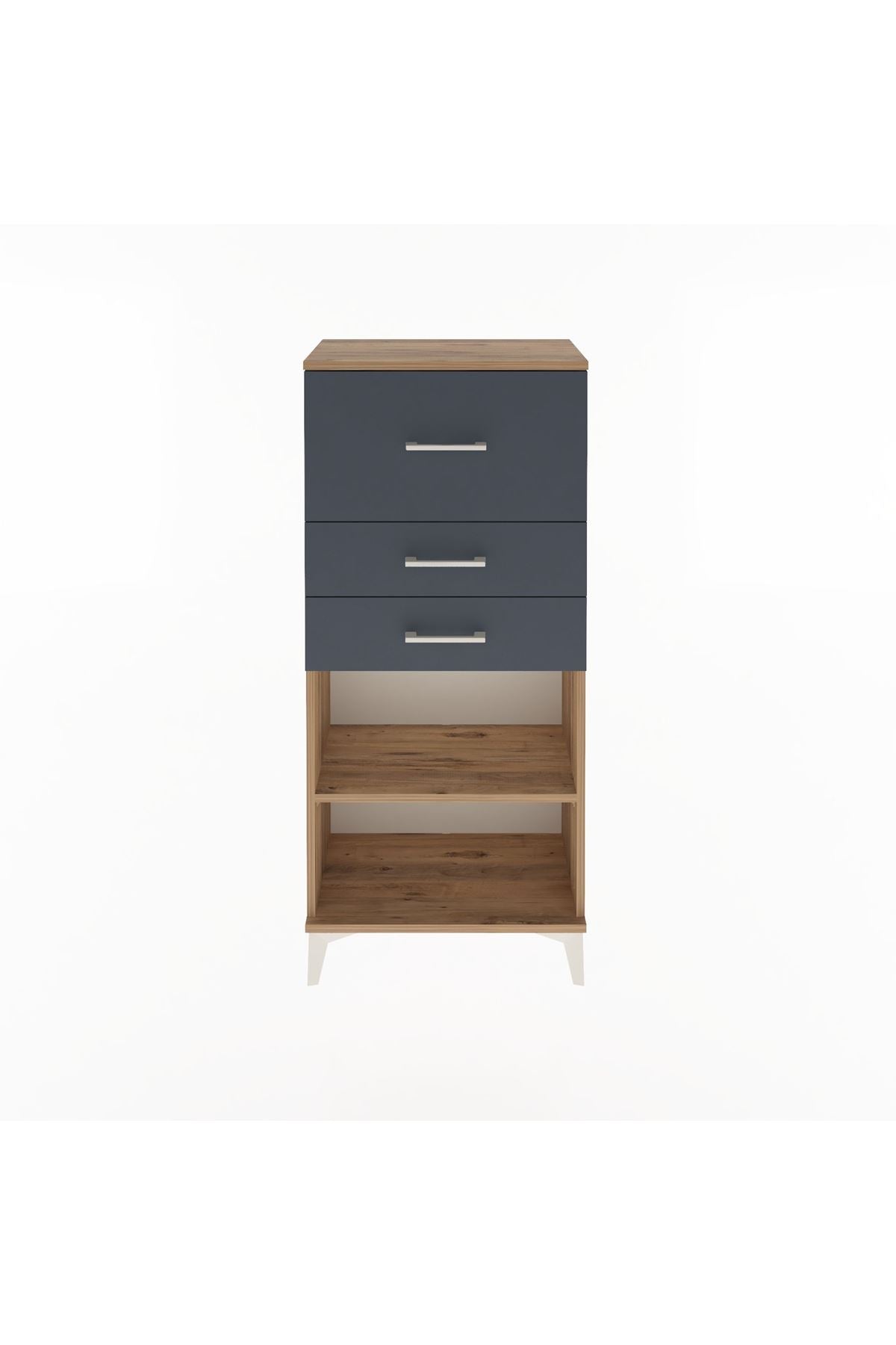 Arges Dolap Tek Raflı 3 Çekmeceli 60x30x134 Çam-Antrasit