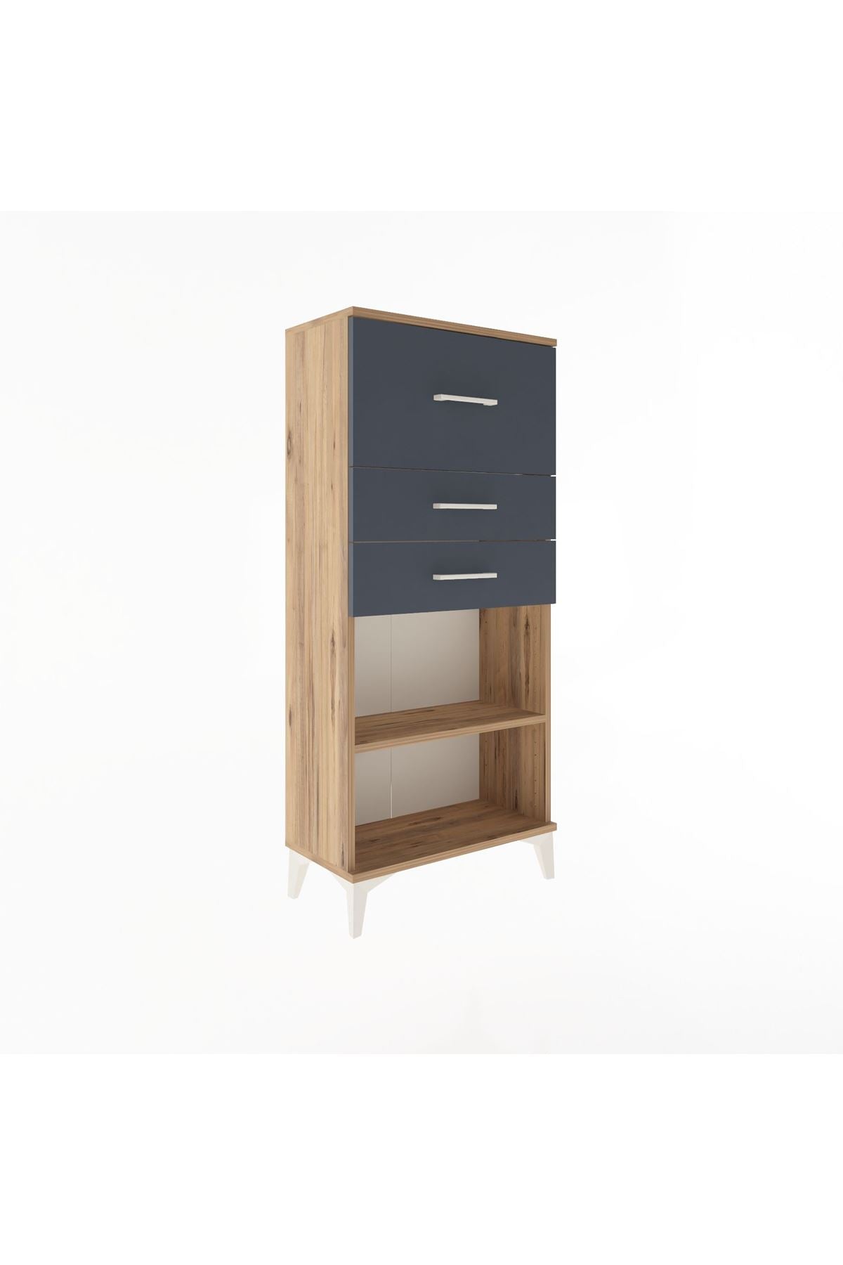 Arges Dolap Tek Raflı 3 Çekmeceli 60x30x134 Çam-Antrasit