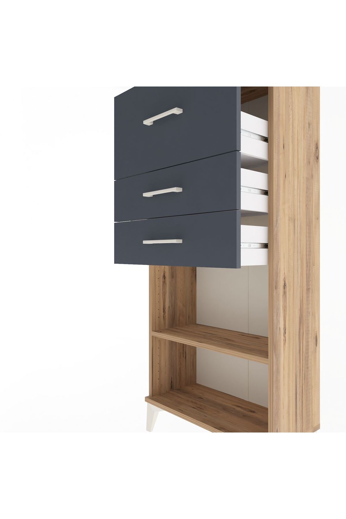 Arges Dolap Tek Raflı 3 Çekmeceli 60x30x134 Çam-Antrasit