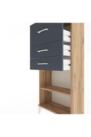 Arges Dolap Tek Raflı 3 Çekmeceli 60x30x134 Çam-Antrasit