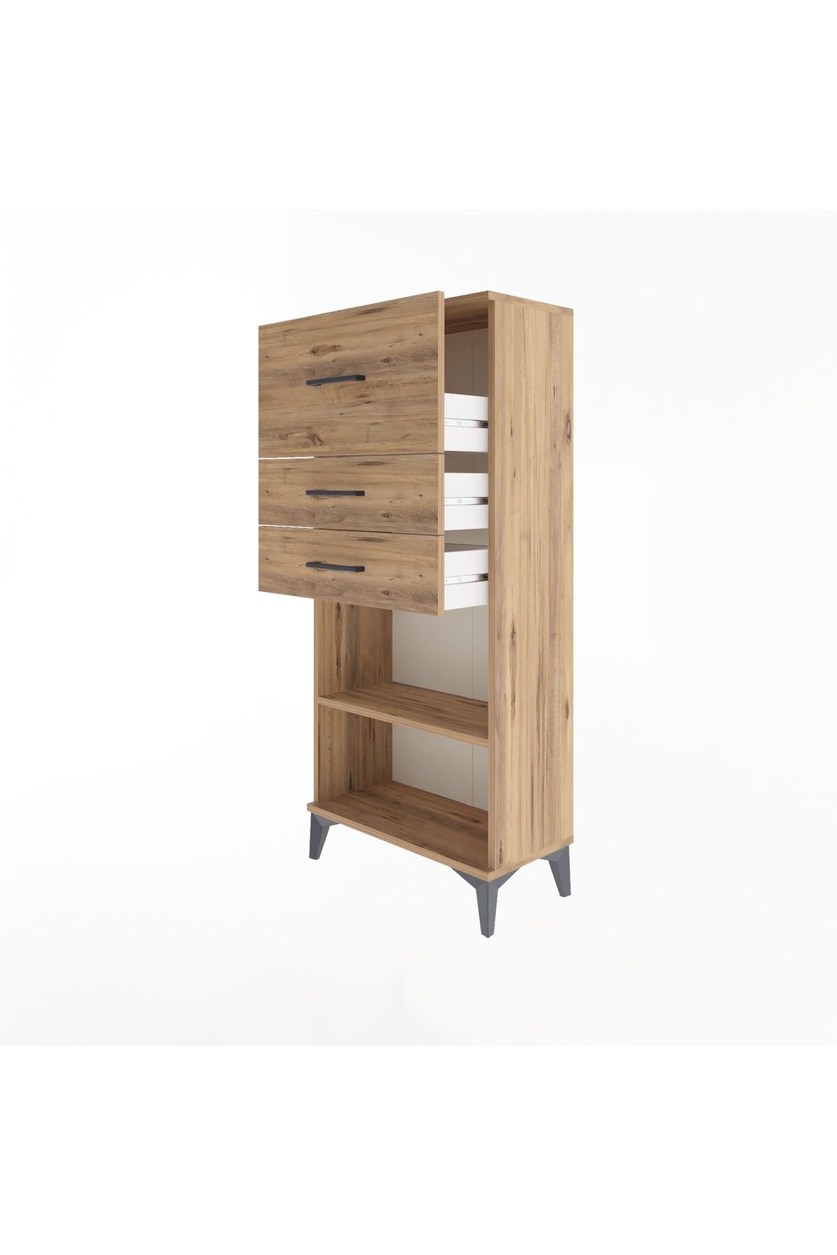 Arges Dolap Tek Raflı 3 Çekmeceli 60x30x134 Çam-Çam