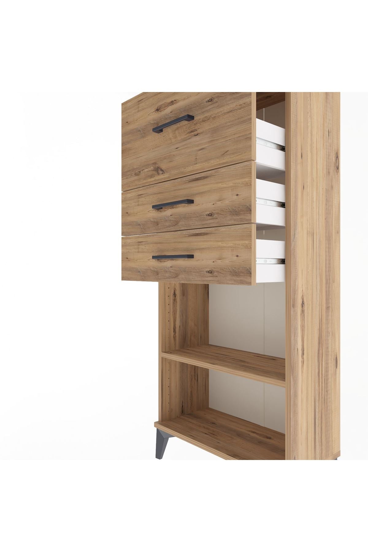 Arges Dolap Tek Raflı 3 Çekmeceli 60x30x134 Çam-Çam