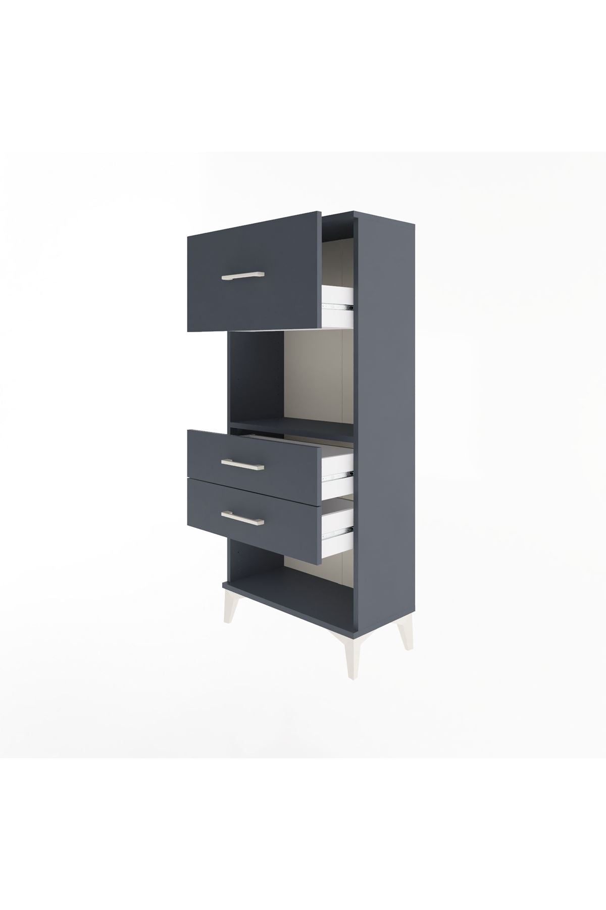 Arges Dolap Tek Raflı 3 Çekmeceli 60x30x134 Antrasit-Antrasit