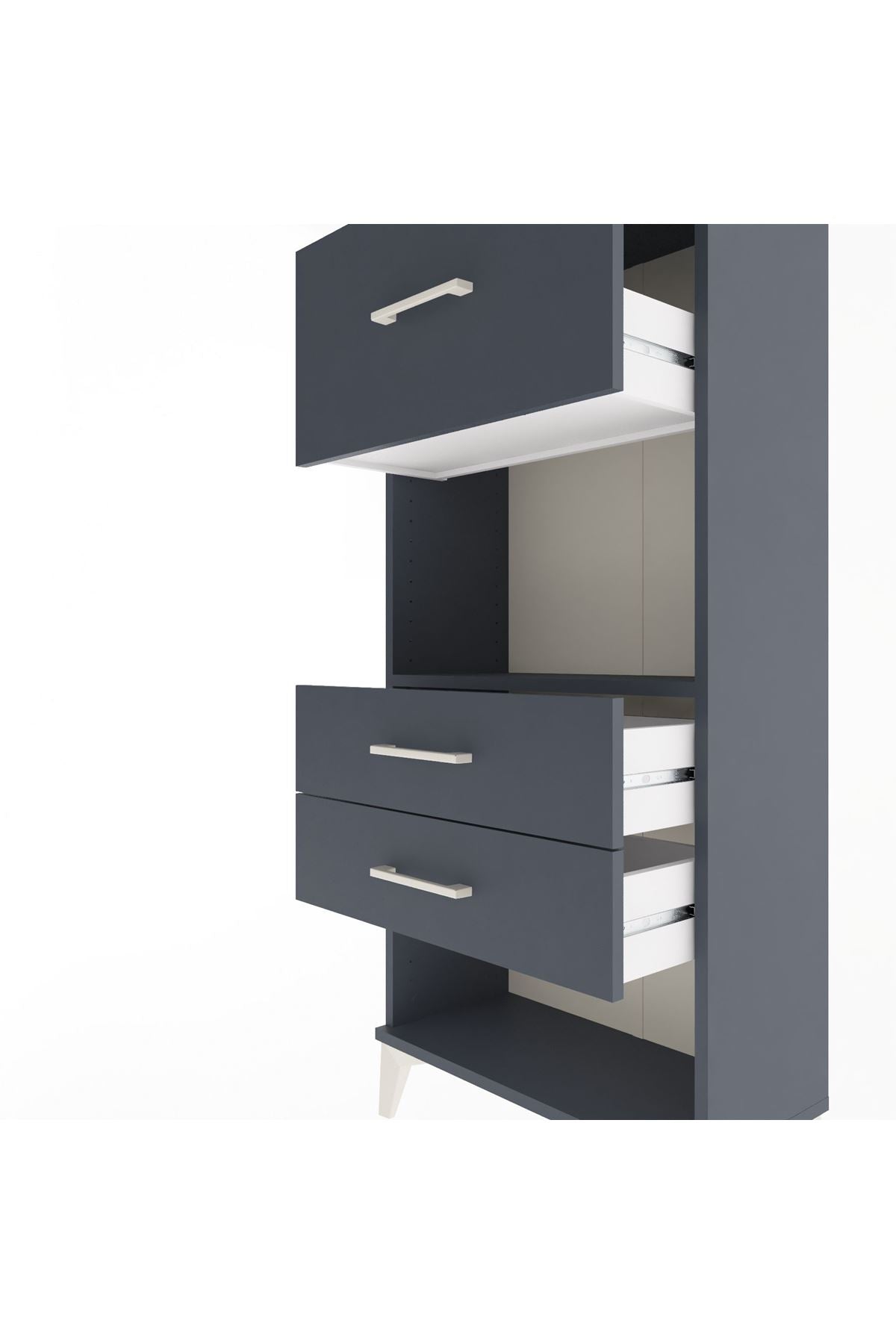 Arges Dolap Tek Raflı 3 Çekmeceli 60x30x134 Antrasit-Antrasit