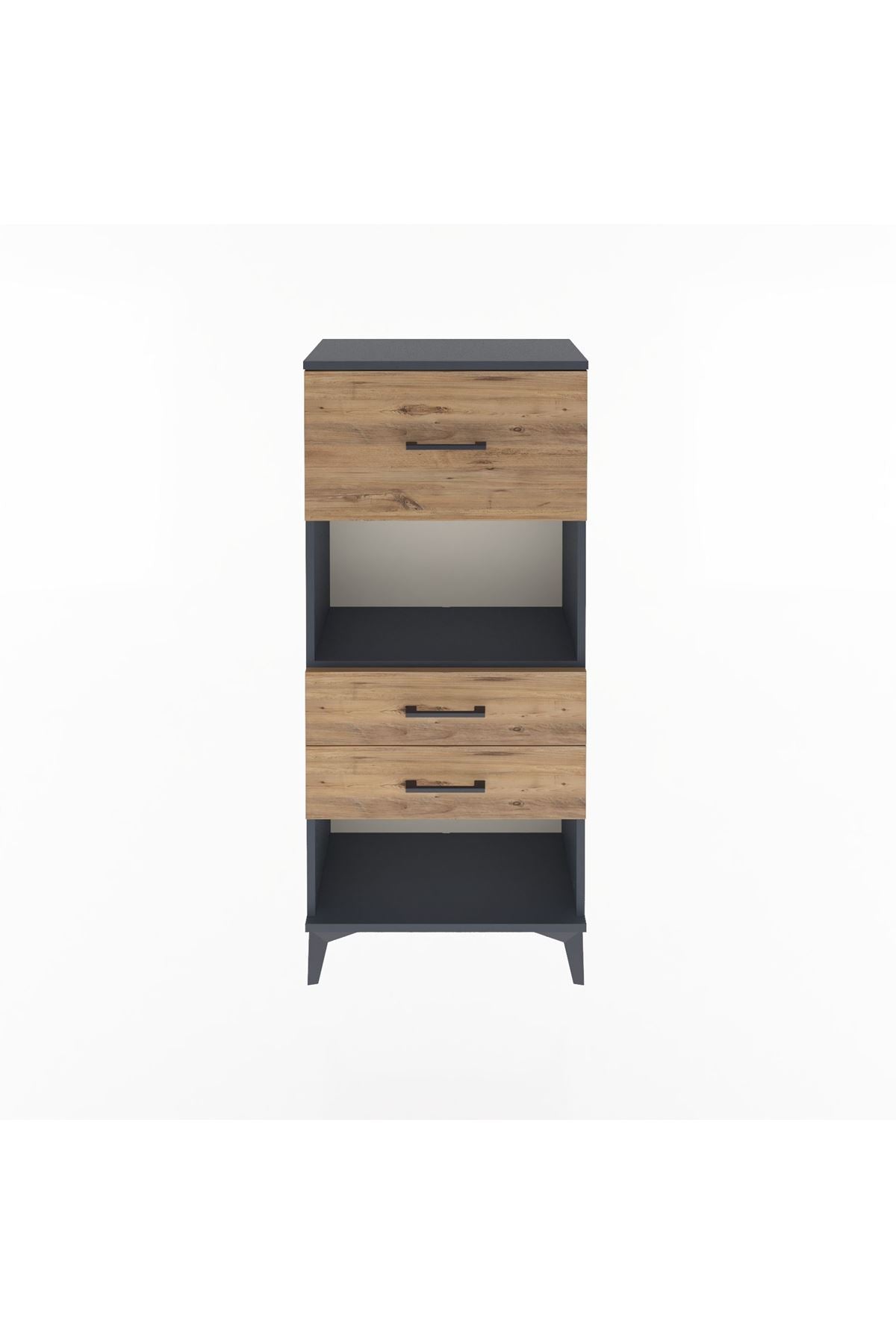 Arges Dolap Tek Raflı 3 Çekmeceli 60x30x134 Antrasit-Çam