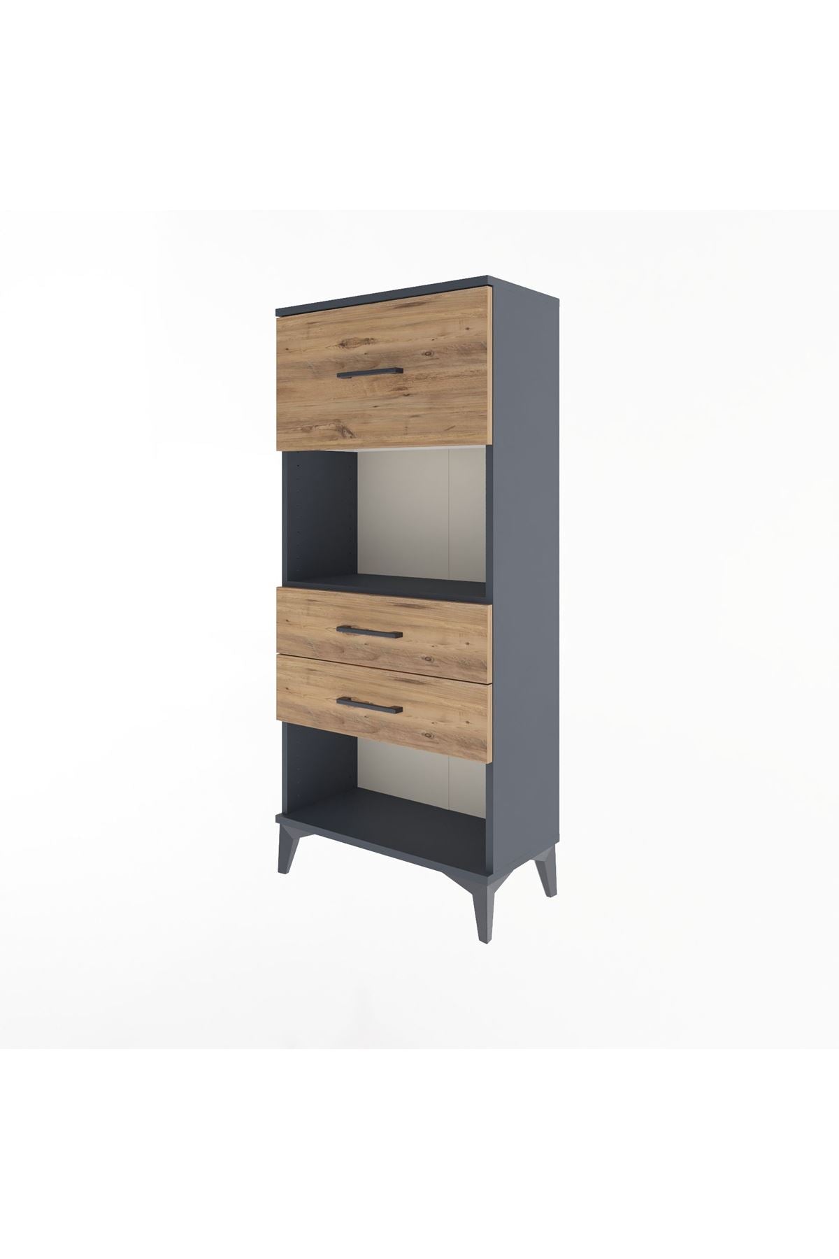 Arges Dolap Tek Raflı 3 Çekmeceli 60x30x134 Antrasit-Çam