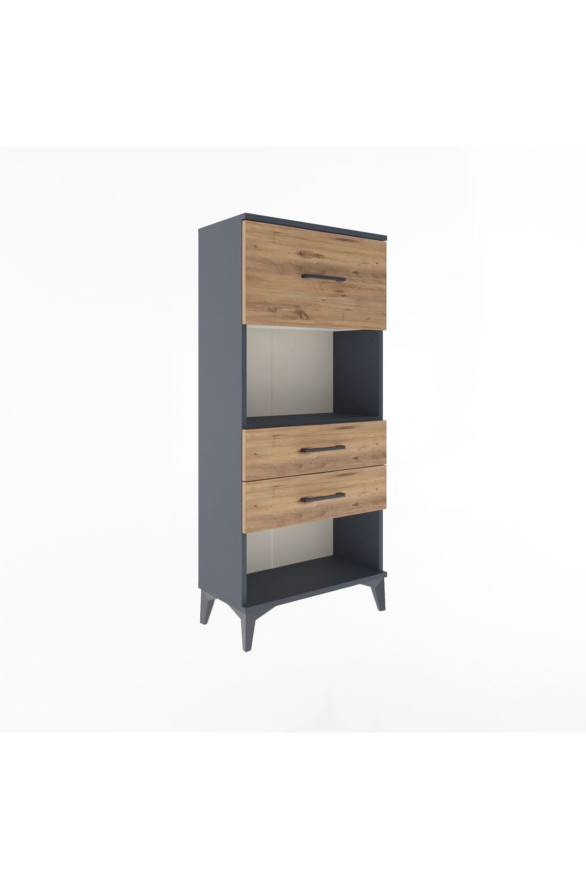 Arges Dolap Tek Raflı 3 Çekmeceli 60x30x134 Antrasit-Çam