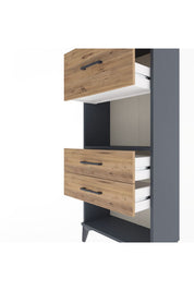 Arges Dolap Tek Raflı 3 Çekmeceli 60x30x134 Antrasit-Çam