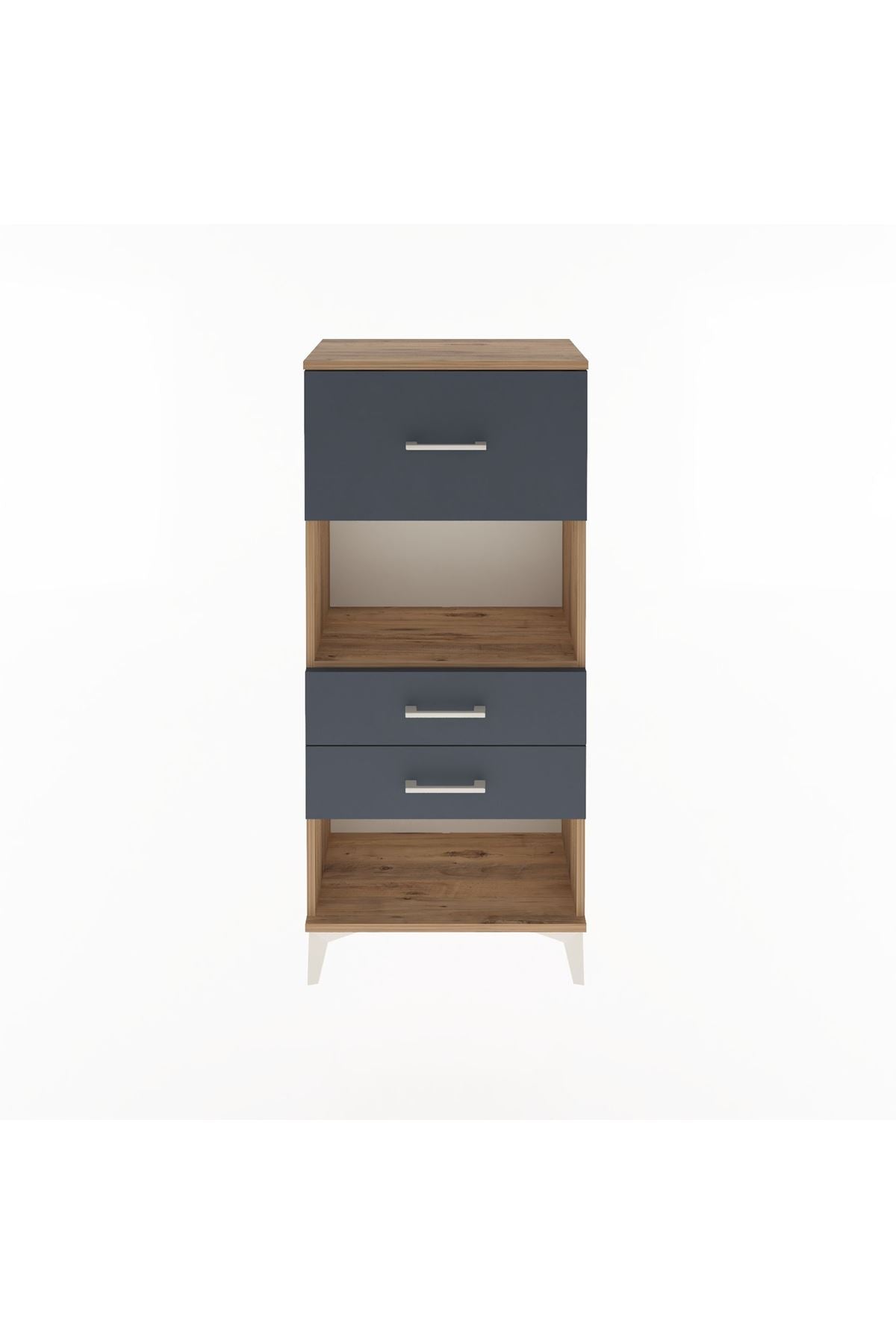 Arges Dolap Tek Raflı 3 Çekmeceli 60x30x134 Çam-Antrasit