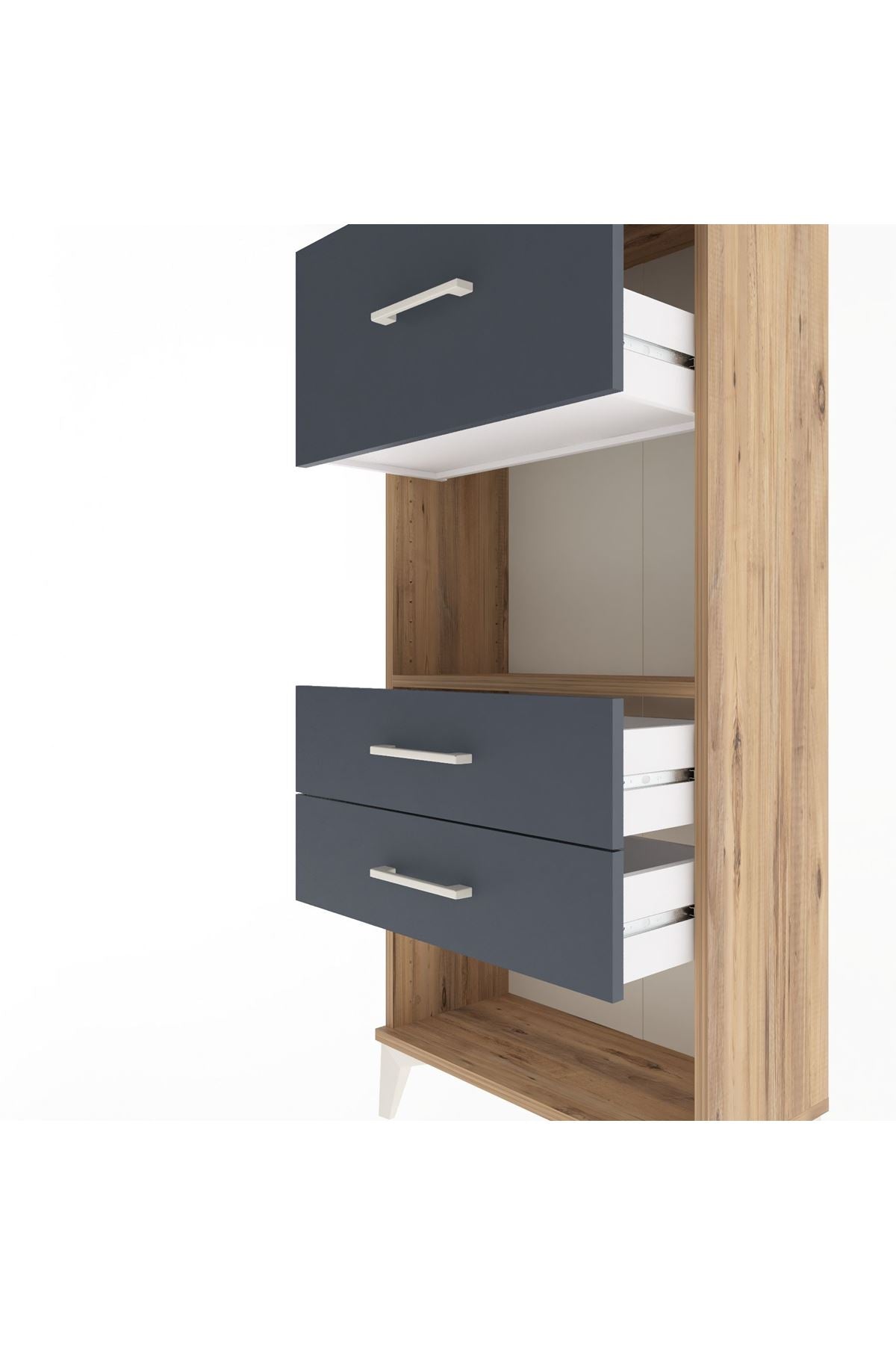 Arges Dolap Tek Raflı 3 Çekmeceli 60x30x134 Çam-Antrasit