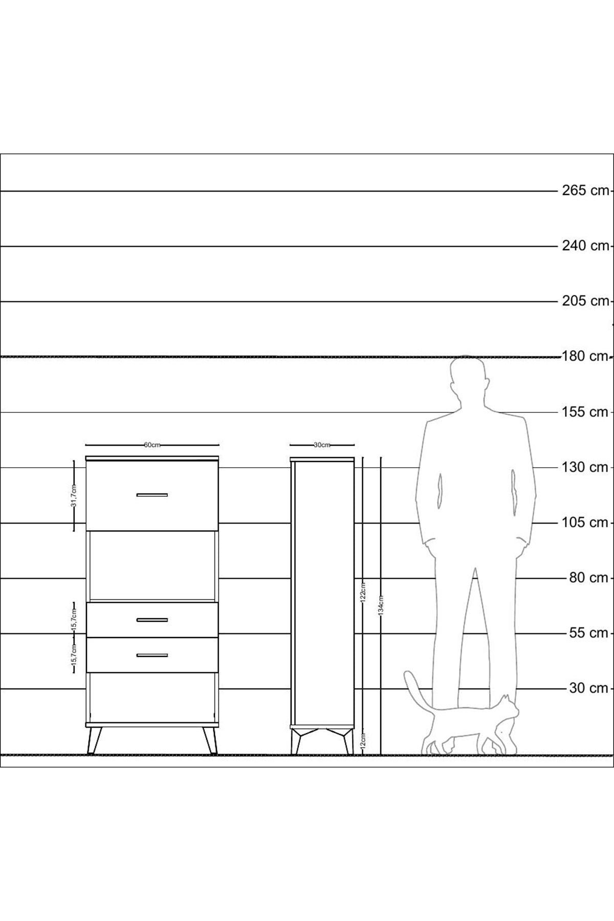 Arges Dolap Tek Raflı 3 Çekmeceli 60x30x134 Çam-Antrasit