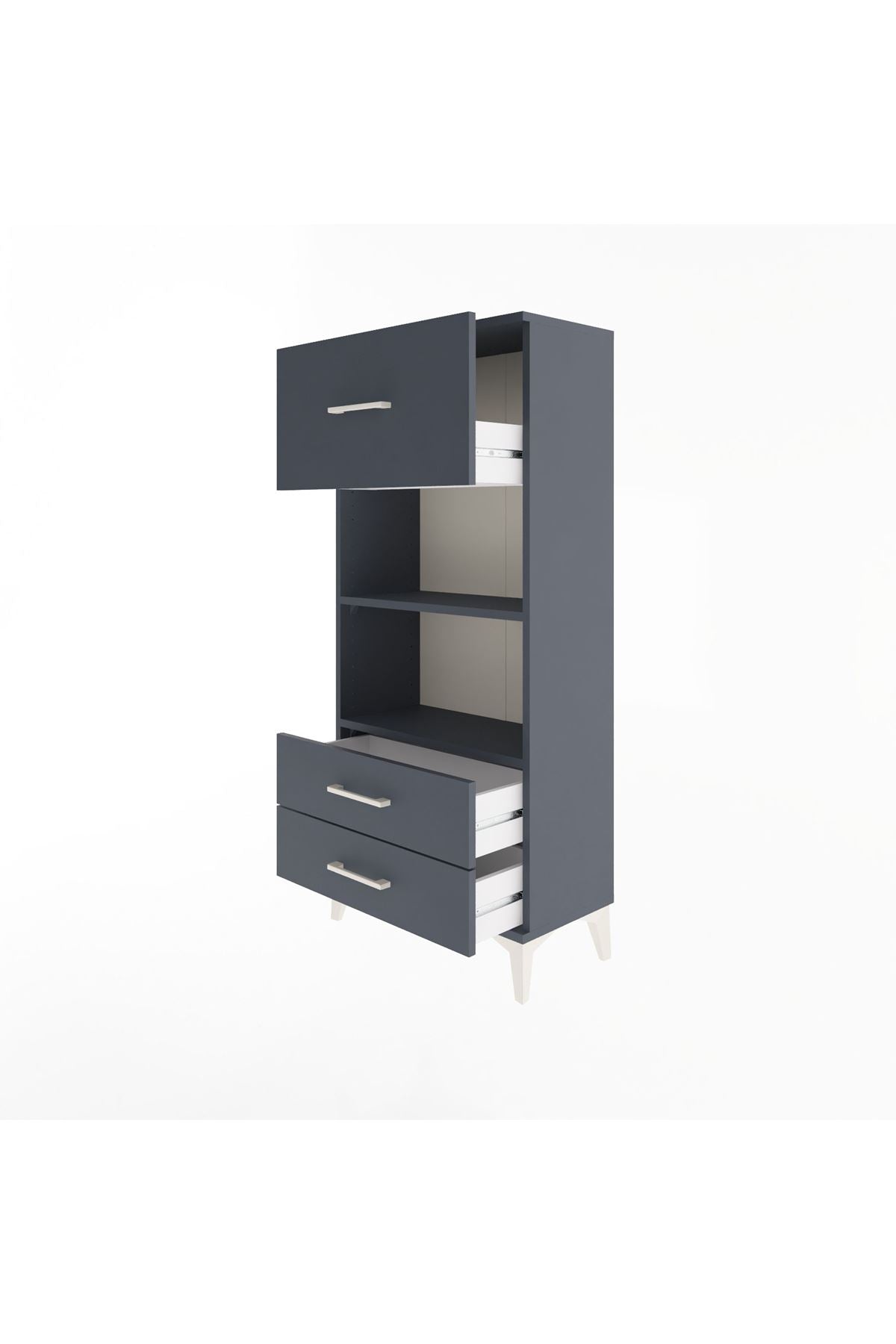 Arges Dolap 2 Raflı 3 Çekmeceli 60x30x134 Antrasit-Antrasit