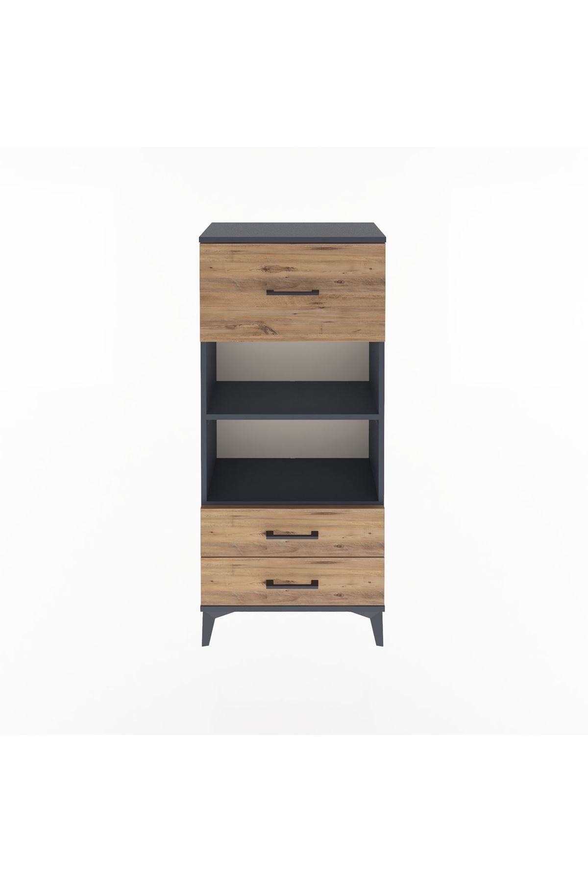 Arges Dolap 2 Raflı 3 Çekmeceli 60x30x134 Antrasit-Çam