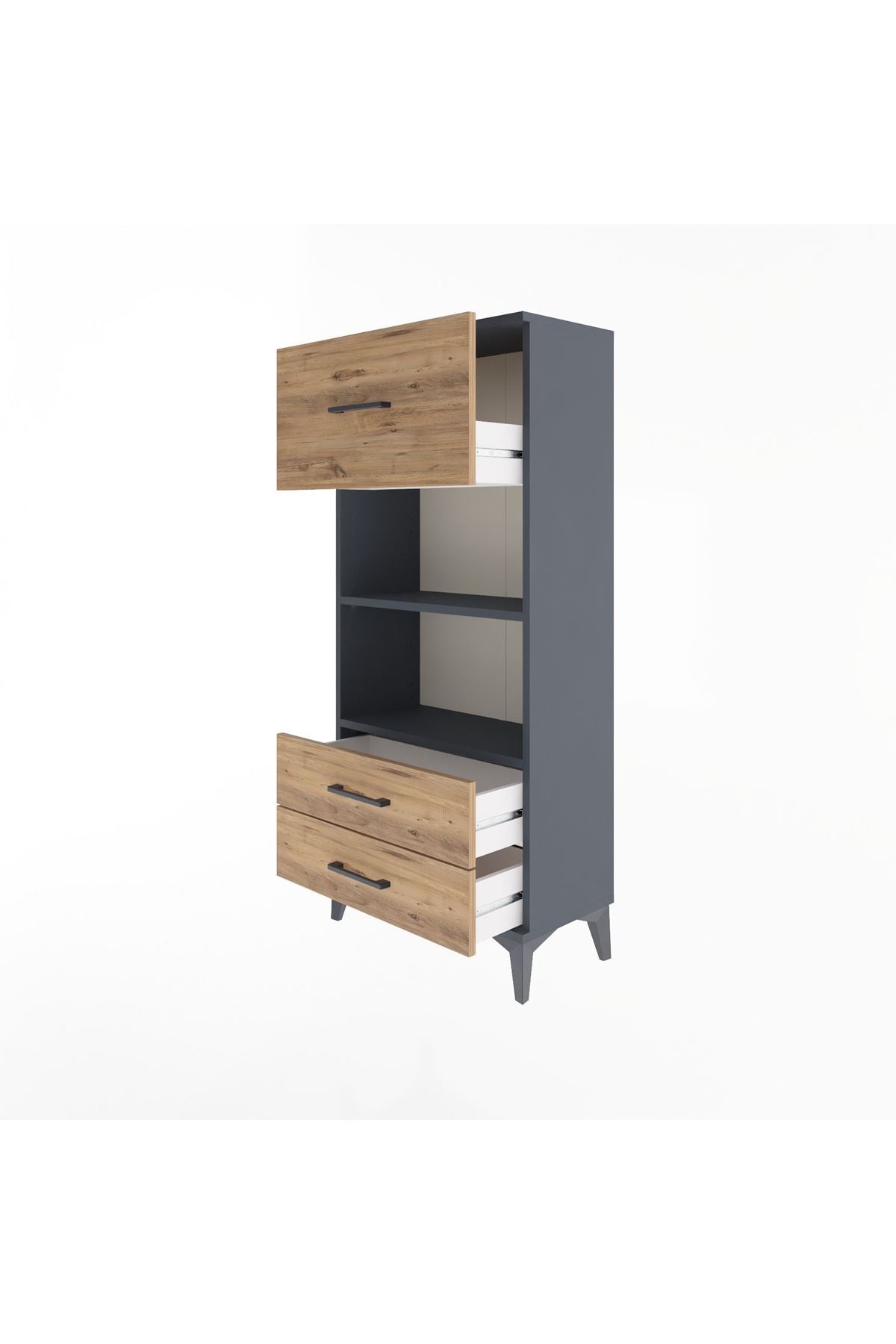 Arges Dolap 2 Raflı 3 Çekmeceli 60x30x134 Antrasit-Çam