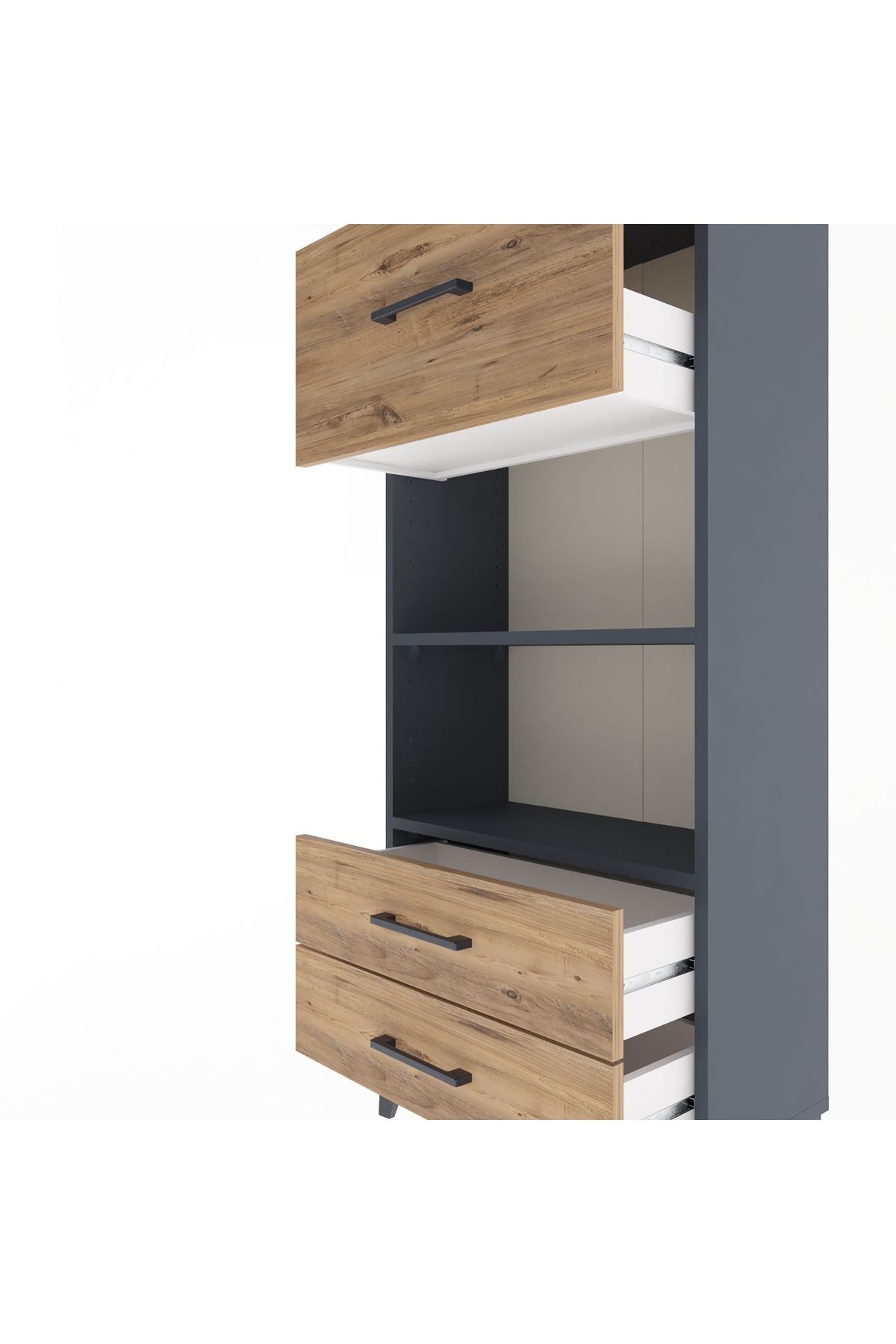 Arges Dolap 2 Raflı 3 Çekmeceli 60x30x134 Antrasit-Çam