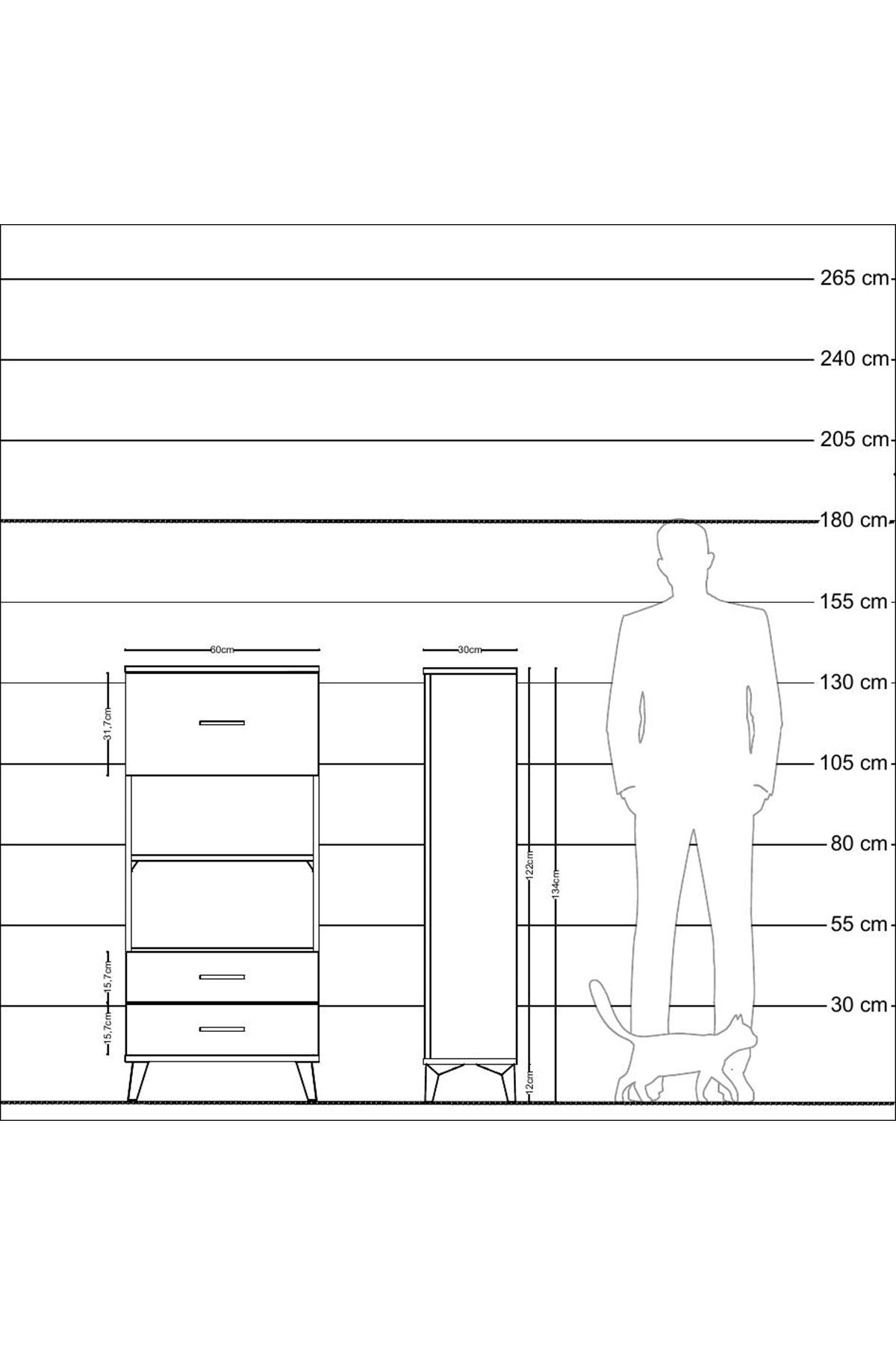 Arges Dolap 2 Raflı 3 Çekmeceli 60x30x134 Çam-Antrasit