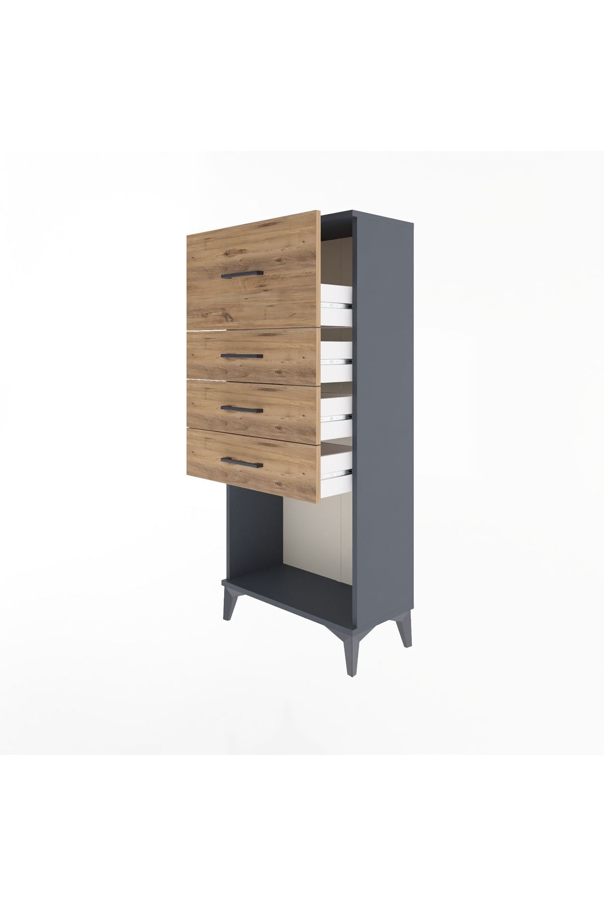 Arges Dolap 4 Çekmeceli 60x30x134 Antrasit-Çam