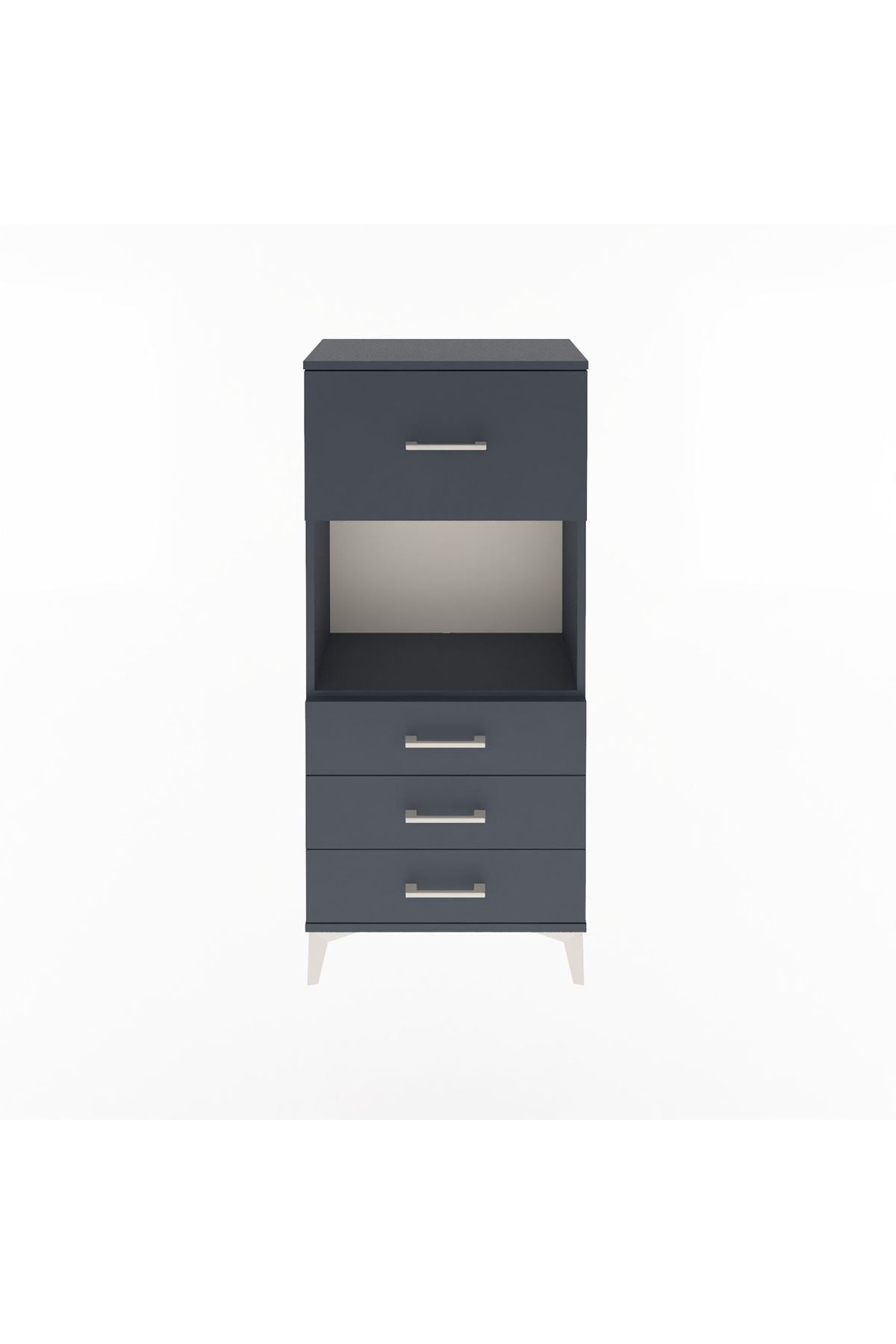 Arges Dolap Tek Raflı 4 Çekmeceli 60x30x134 Antrasit-Antrasit