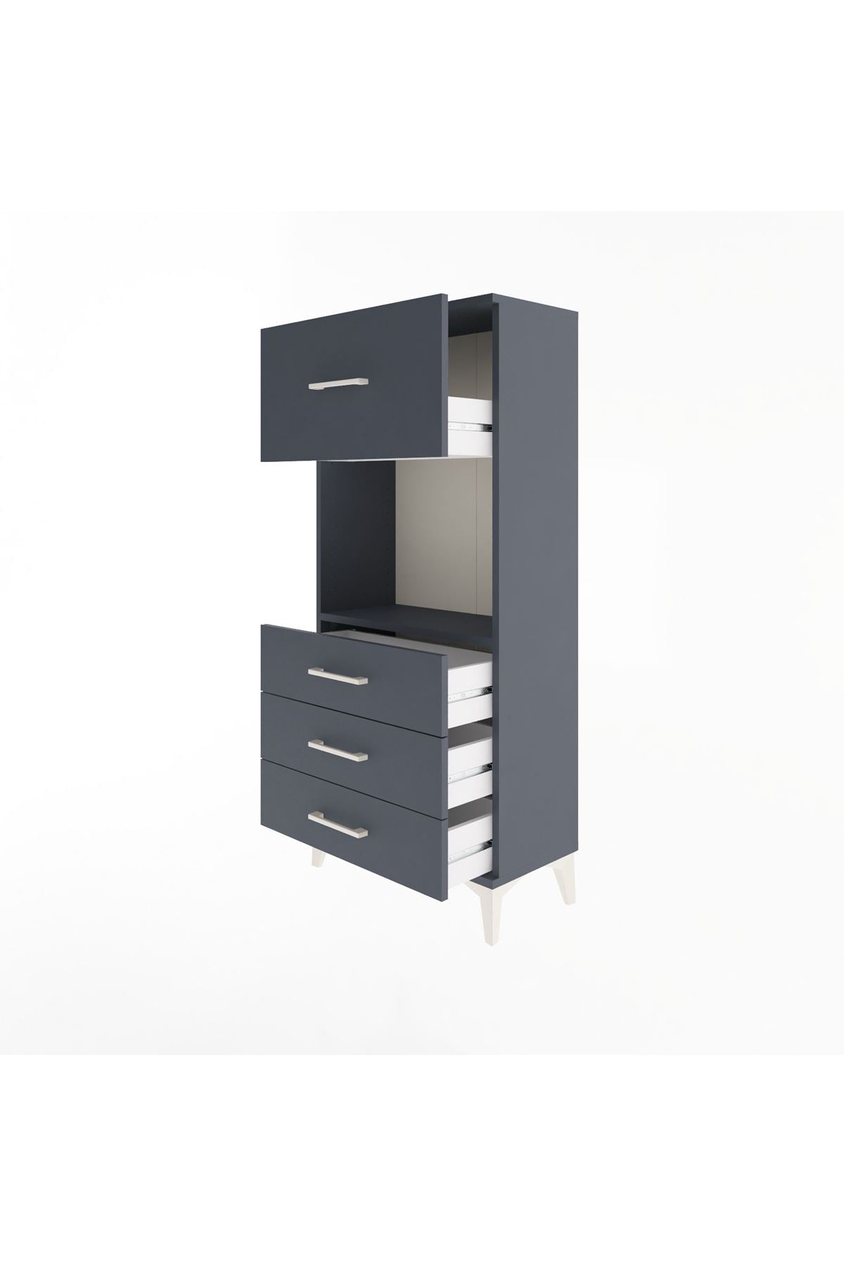 Arges Dolap Tek Raflı 4 Çekmeceli 60x30x134 Antrasit-Antrasit