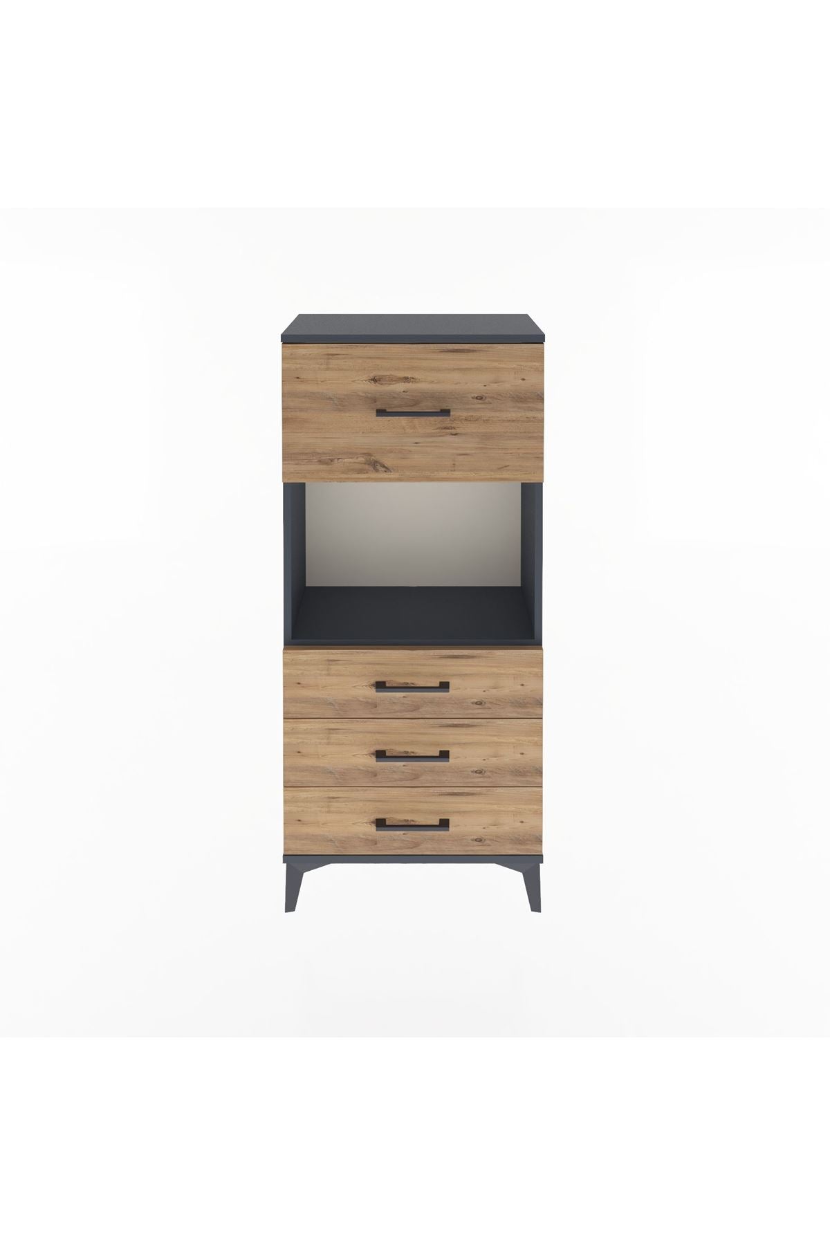 Arges Dolap Tek Raflı 4 Çekmeceli 60x30x134 Antrasit-Çam