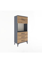 Arges Dolap Tek Raflı 4 Çekmeceli 60x30x134 Antrasit-Çam