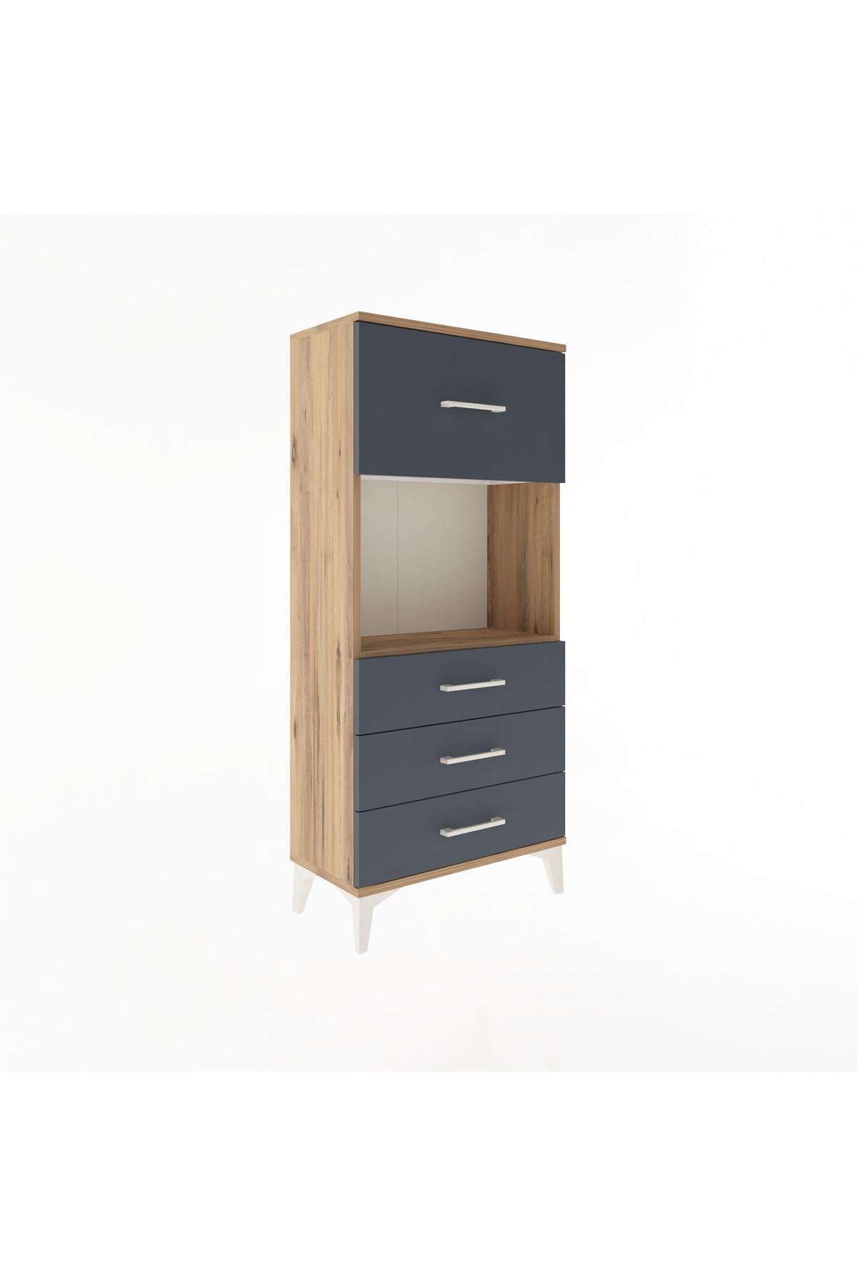 Arges Dolap Tek Raflı 4 Çekmeceli 60x30x134 Çam-Antrasit
