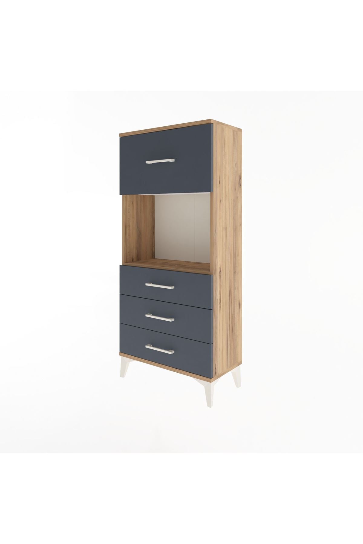 Arges Dolap Tek Raflı 4 Çekmeceli 60x30x134 Çam-Antrasit