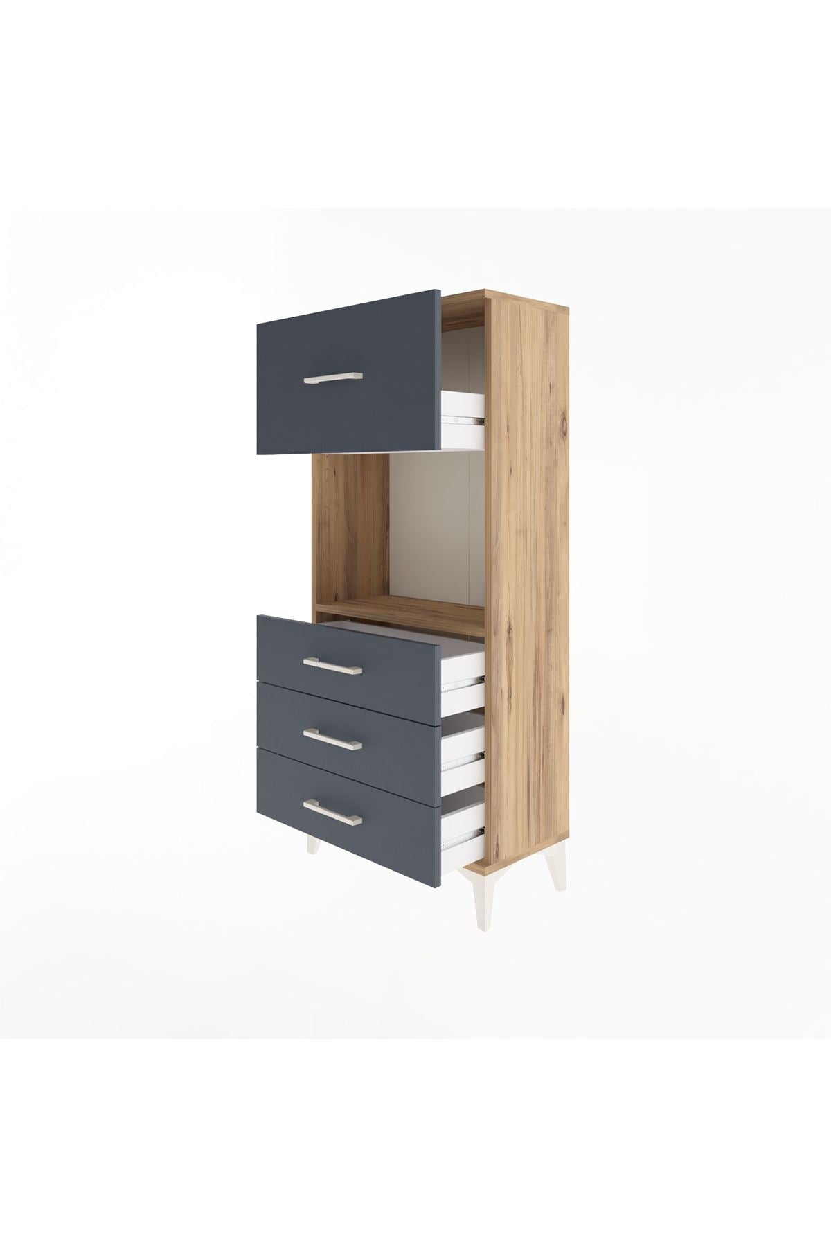 Arges Dolap Tek Raflı 4 Çekmeceli 60x30x134 Çam-Antrasit