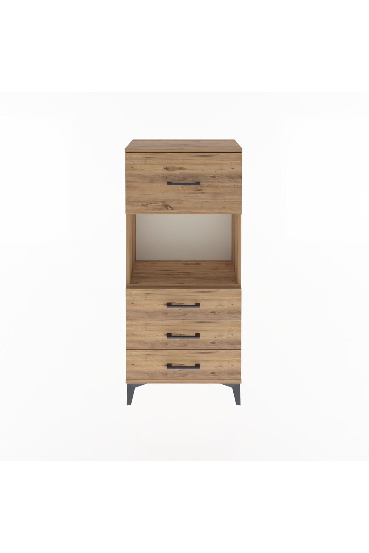 Arges Dolap Tek Raflı 4 Çekmeceli 60x30x134 Çam-Çam