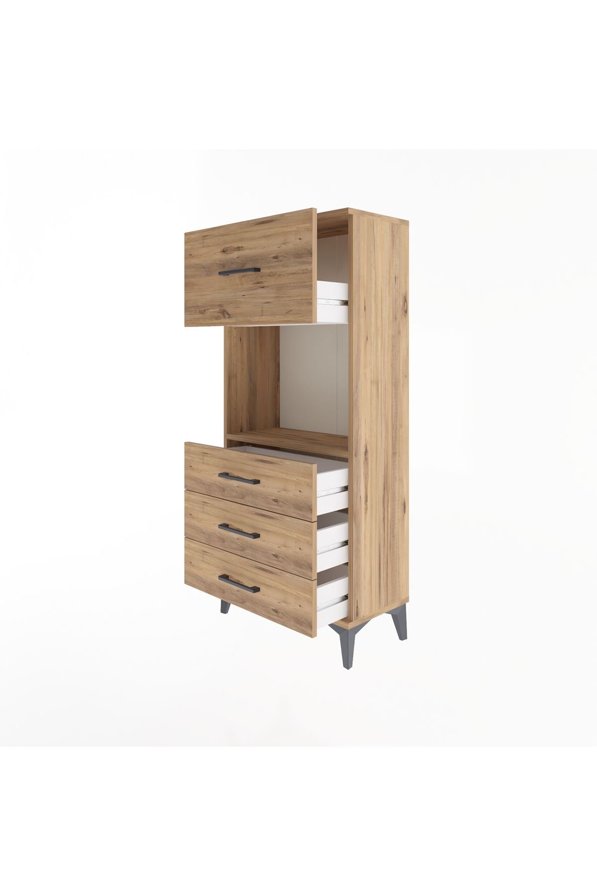 Arges Dolap Tek Raflı 4 Çekmeceli 60x30x134 Çam-Çam