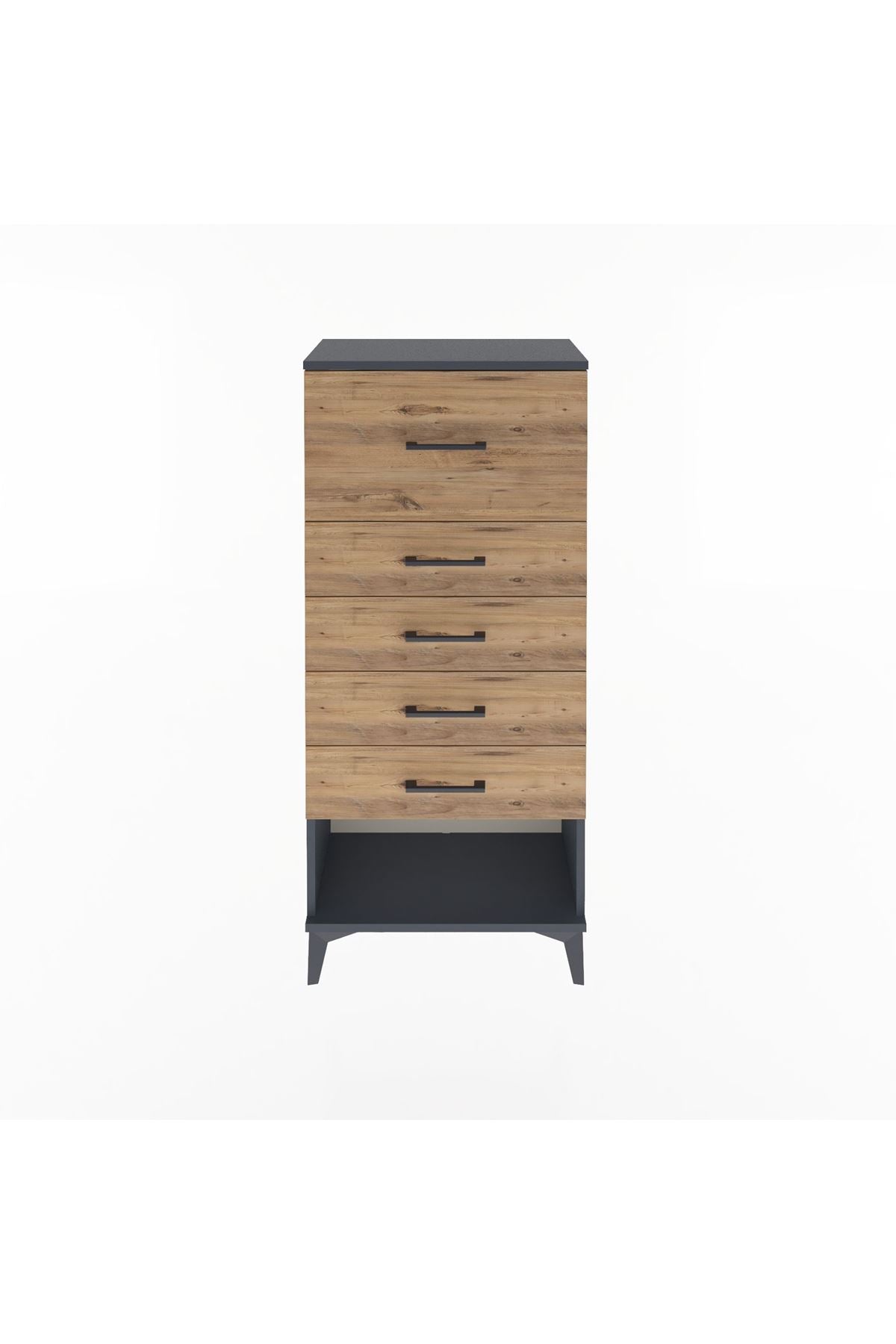 Arges Dolap 5 Çekmeceli 60x30x134 Antrasit-Çam