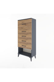 Arges Dolap 5 Çekmeceli 60x30x134 Antrasit-Çam
