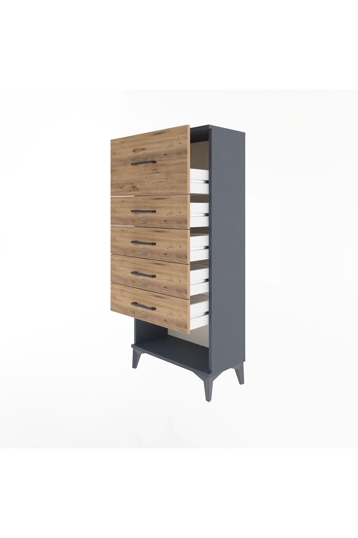 Arges Dolap 5 Çekmeceli 60x30x134 Antrasit-Çam