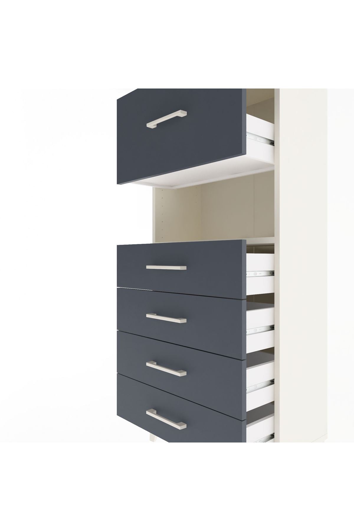 Arges Dolap Tek Raflı 5 Çekmeceli 60x30x134 Aytaşı-Antrasit