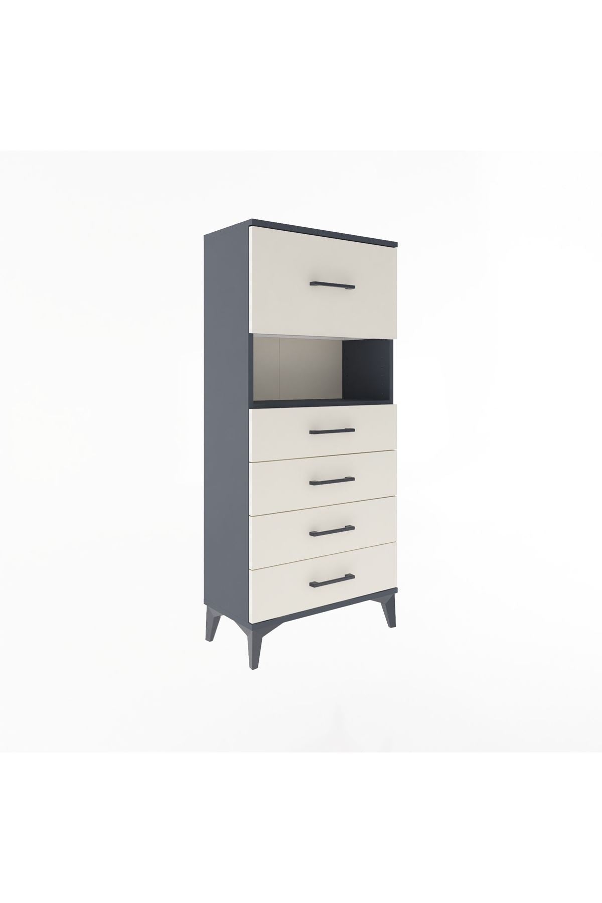 Arges Dolap Tek Raflı 5 Çekmeceli 60x30x134 Antrasit-Aytaşı