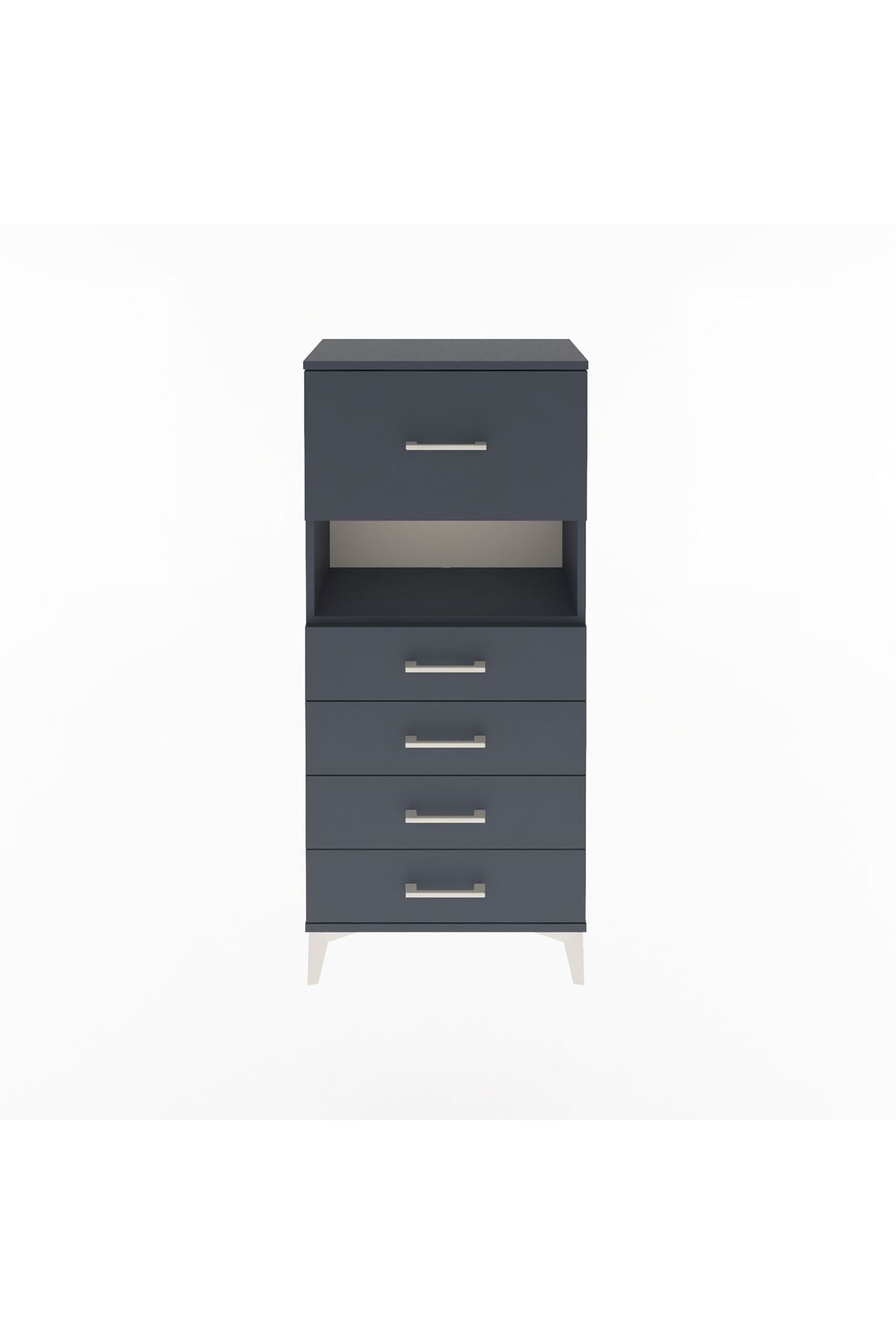 Arges Dolap Tek Raflı 5 Çekmeceli 60x30x134 Antrasit-Antrasit