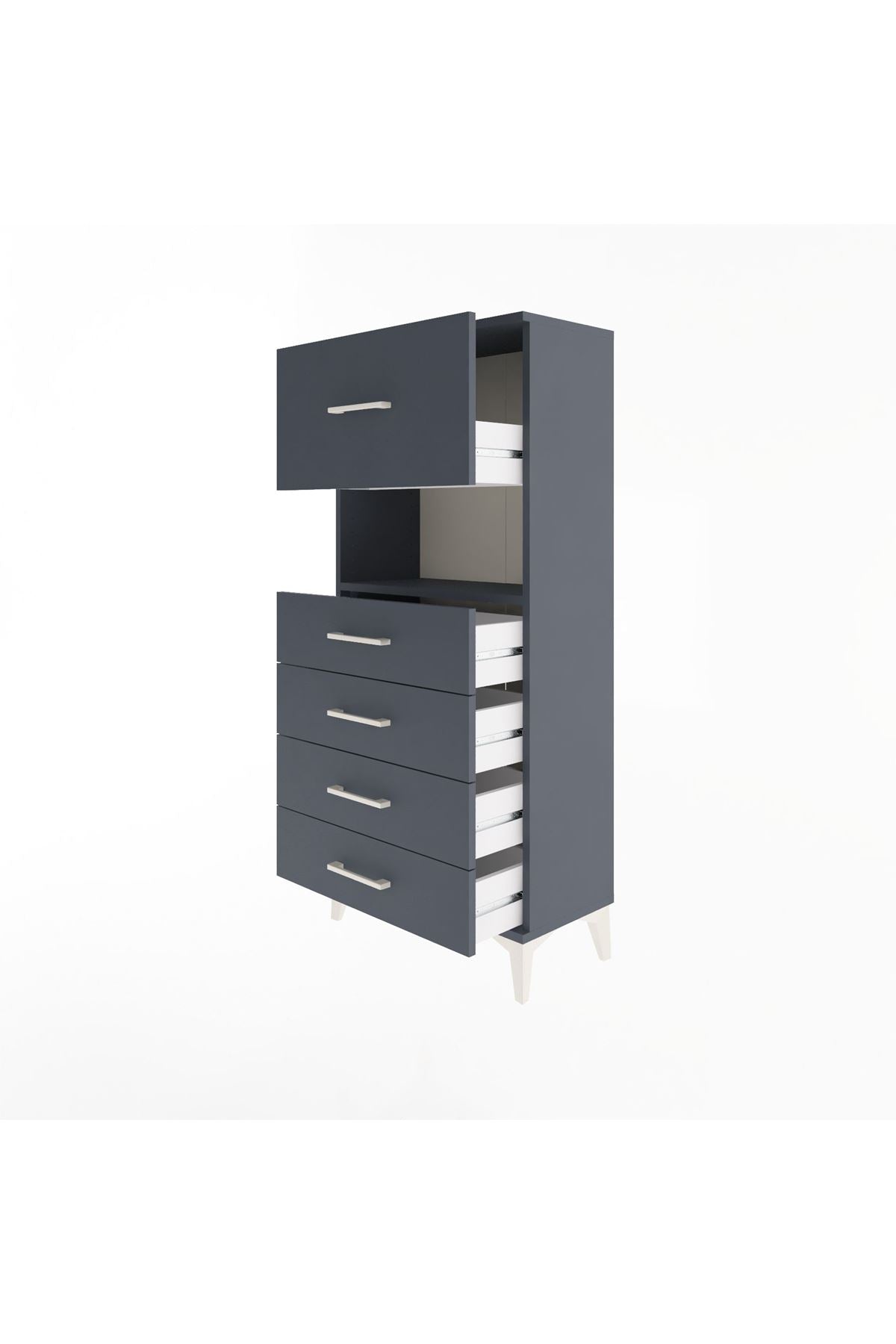 Arges Dolap Tek Raflı 5 Çekmeceli 60x30x134 Antrasit-Antrasit