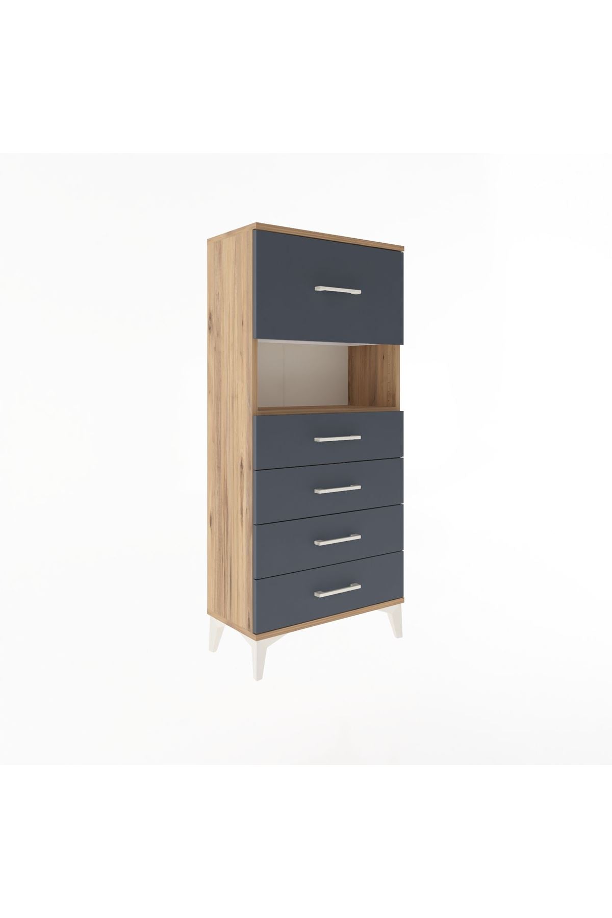 Arges Dolap Tek Raflı 5 Çekmeceli 60x30x134 Çam-Antrasit