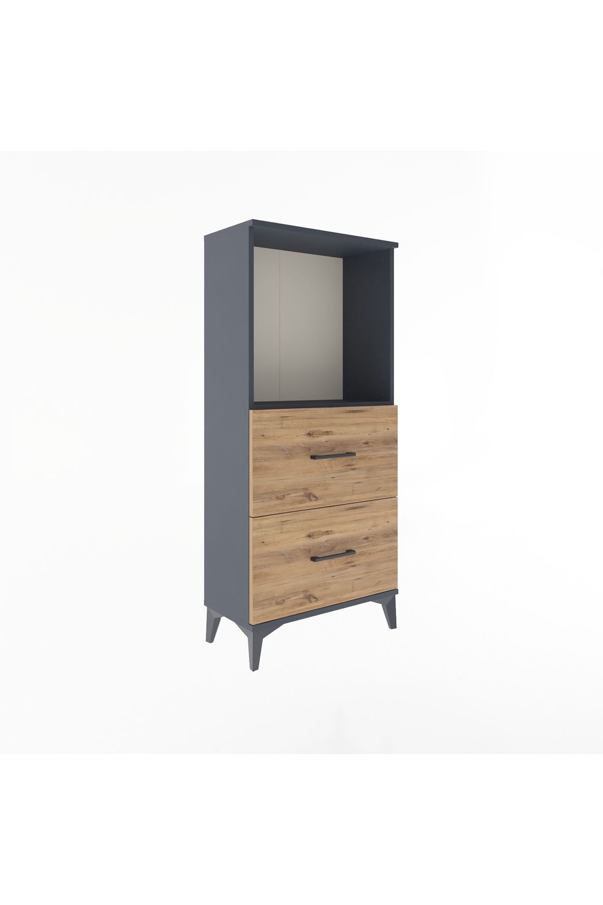 Arges Dolap Tek Raflı 2 Çekmeceli 60x30x134 Antrasit-Çam