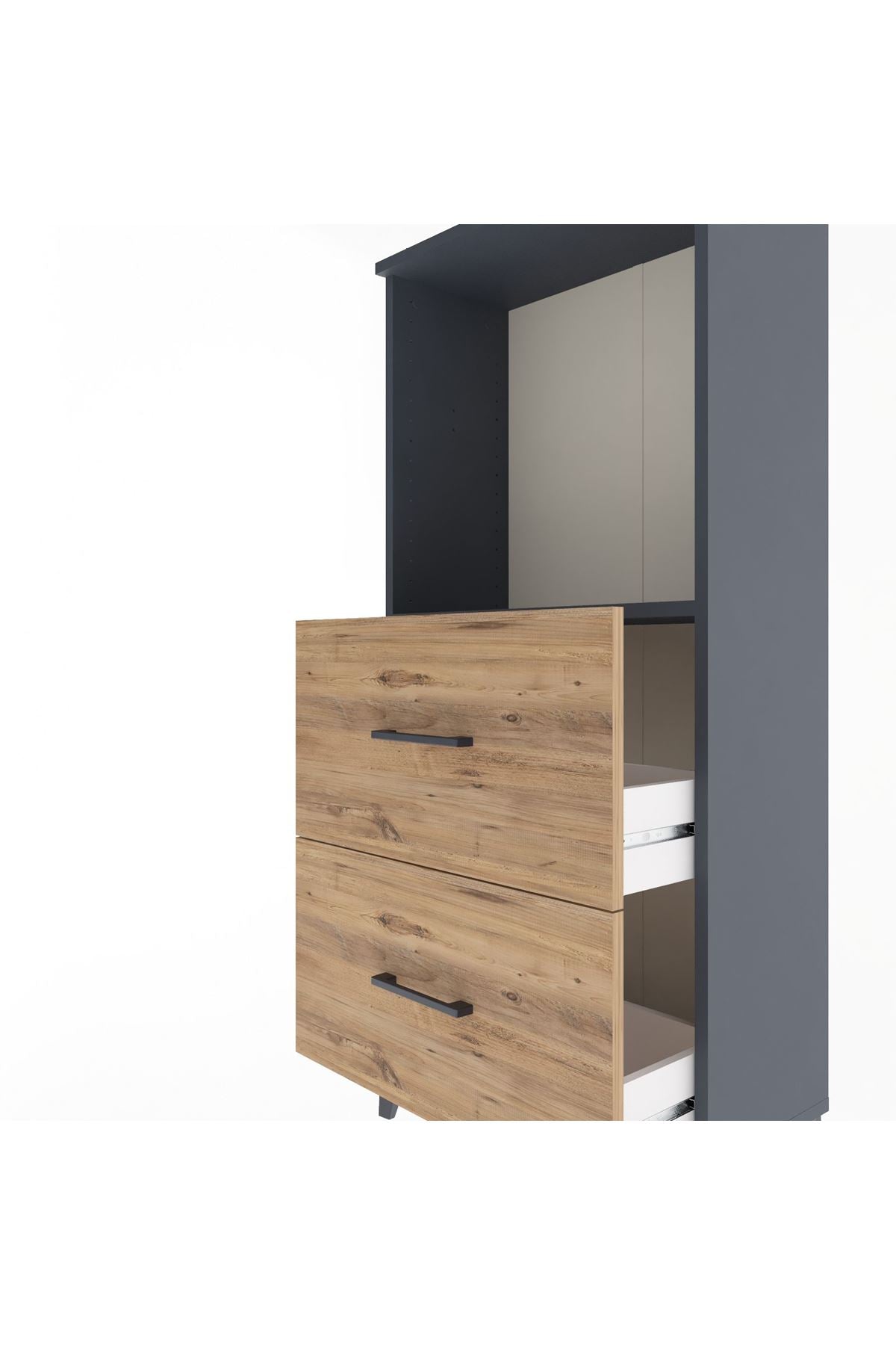 Arges Dolap Tek Raflı 2 Çekmeceli 60x30x134 Antrasit-Çam