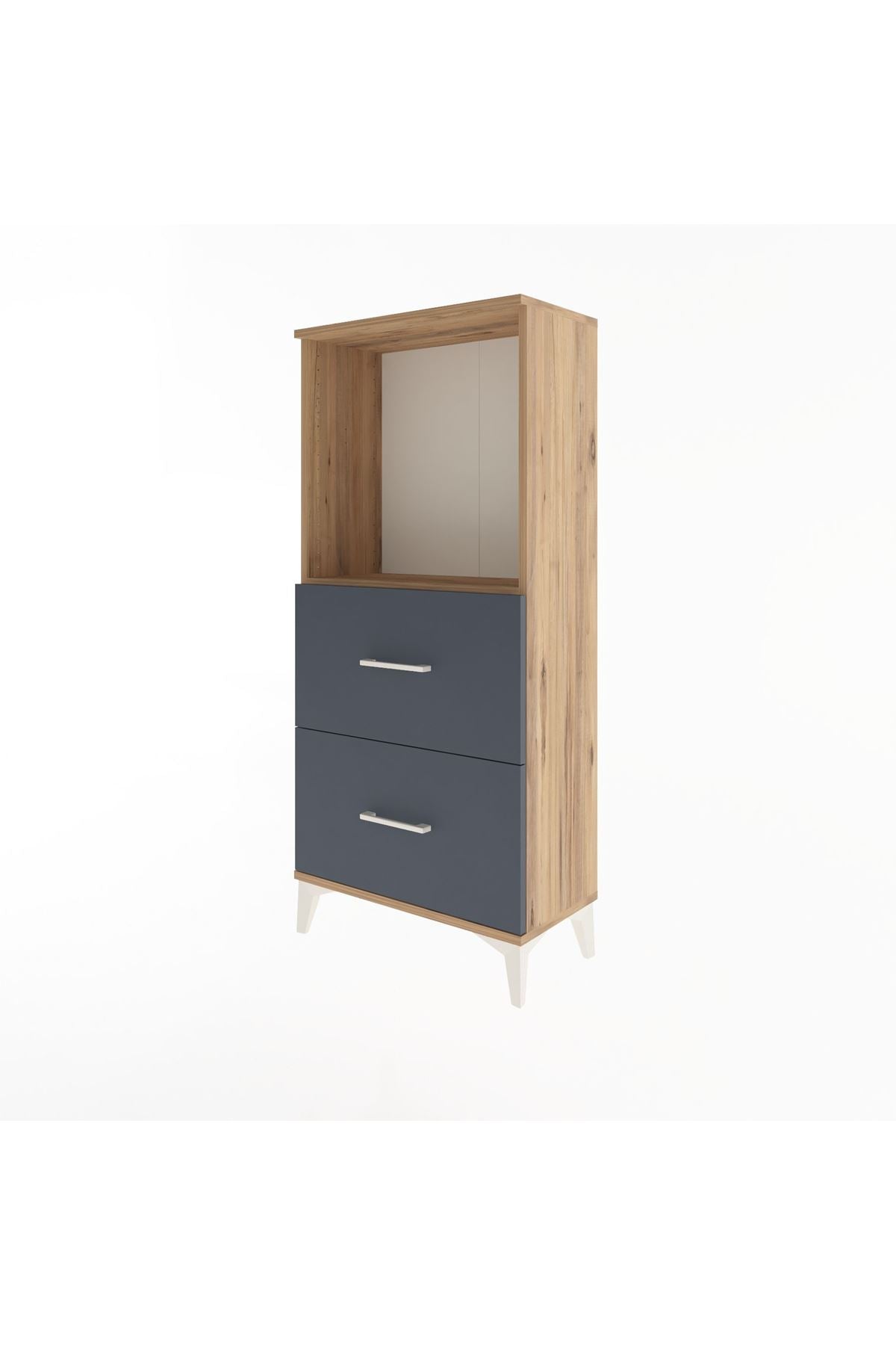 Arges Dolap Tek Raflı 2 Çekmeceli 60x30x134 Çam-Antrasit